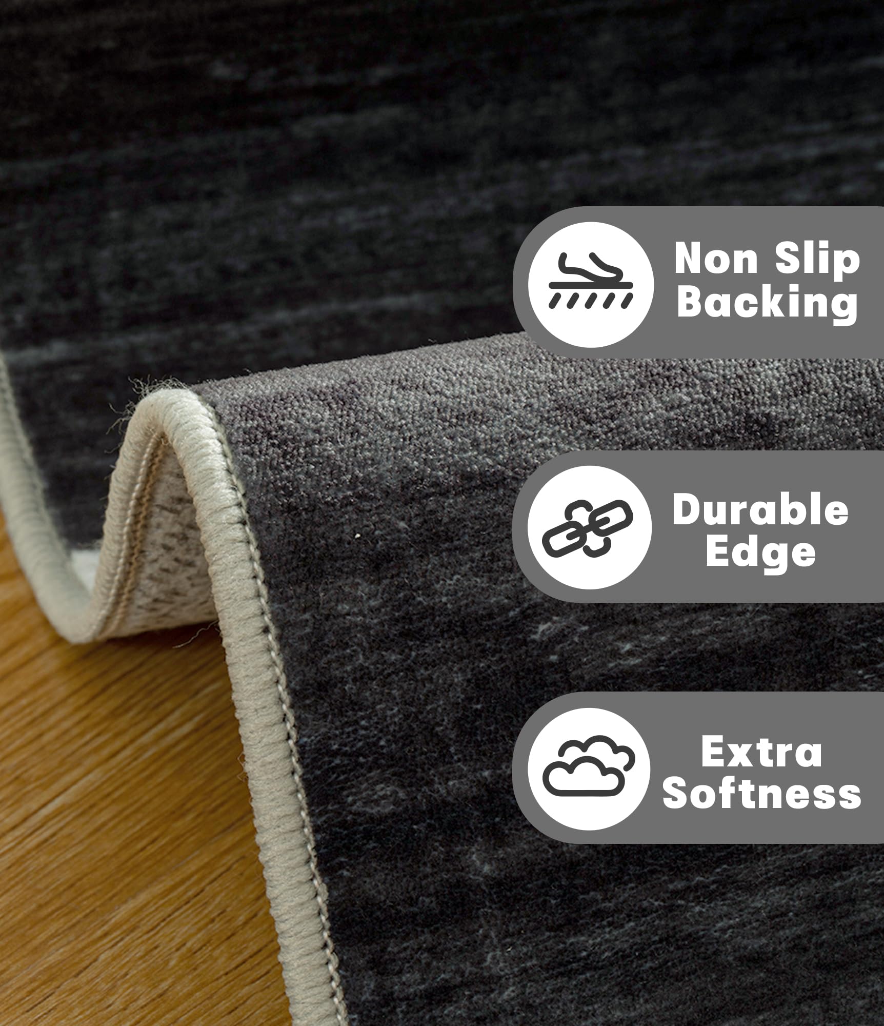 YIHOUSE Abstract Washable 6x9 Feet Ultra-Thin Non-Slip Rug - Modern Black and White Striped Minimalist Design for Living Room, Bedroom, Dining Room, Office & Playroom - Soft Floor Mat for Home Decor (6'x9', Black)
