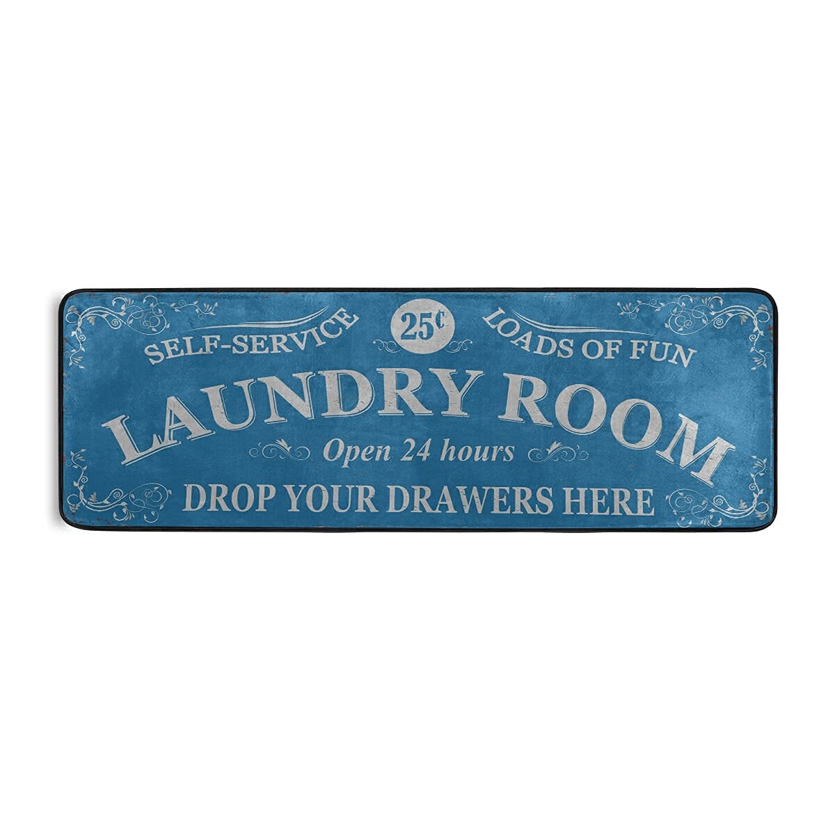 Farmhouse Laundry Room Rug - 72x24in Machine Washable Runner Mat in Retro Blue - Perfect for Laundry Room Decor, Kitchen Entryway & Mudroom Floor Protection