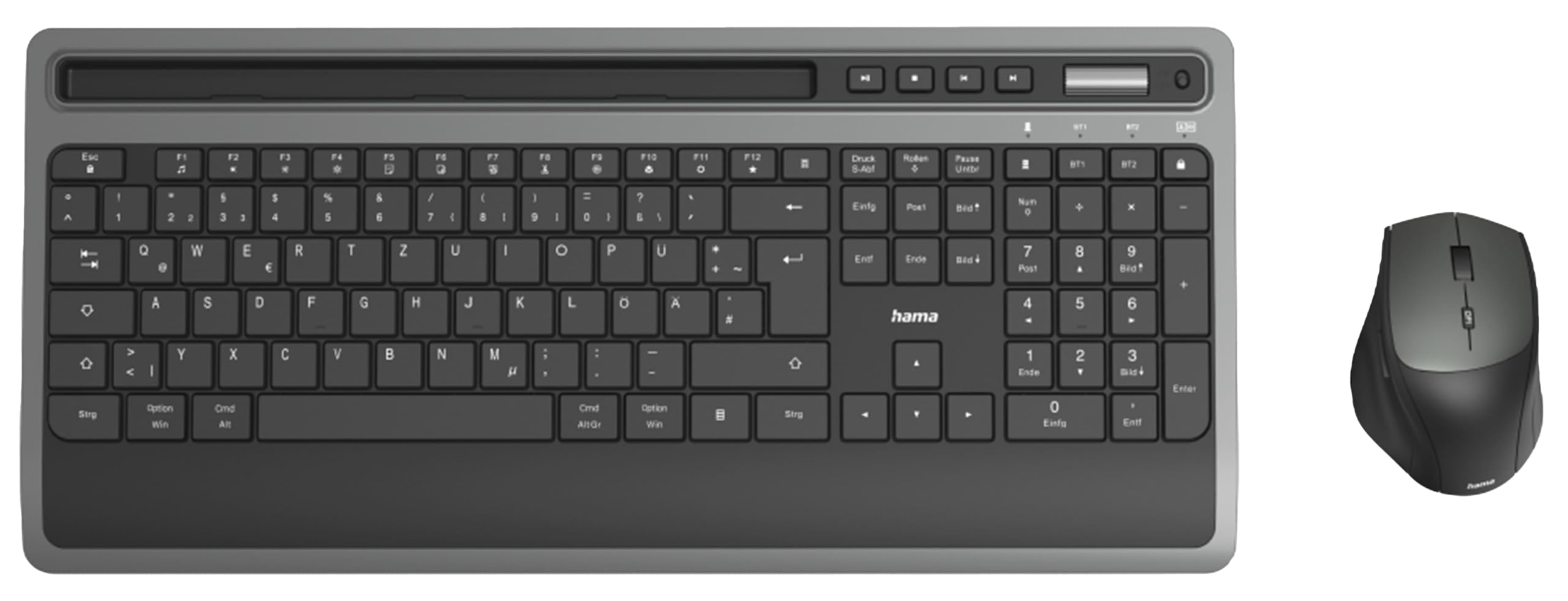 Wireless Keyboard and Mouse Set by Hama - Multi-Device Bluetooth Keyboard & Mouse Combo (Black/Anthracite) for Home Office, Gaming & Productivity
