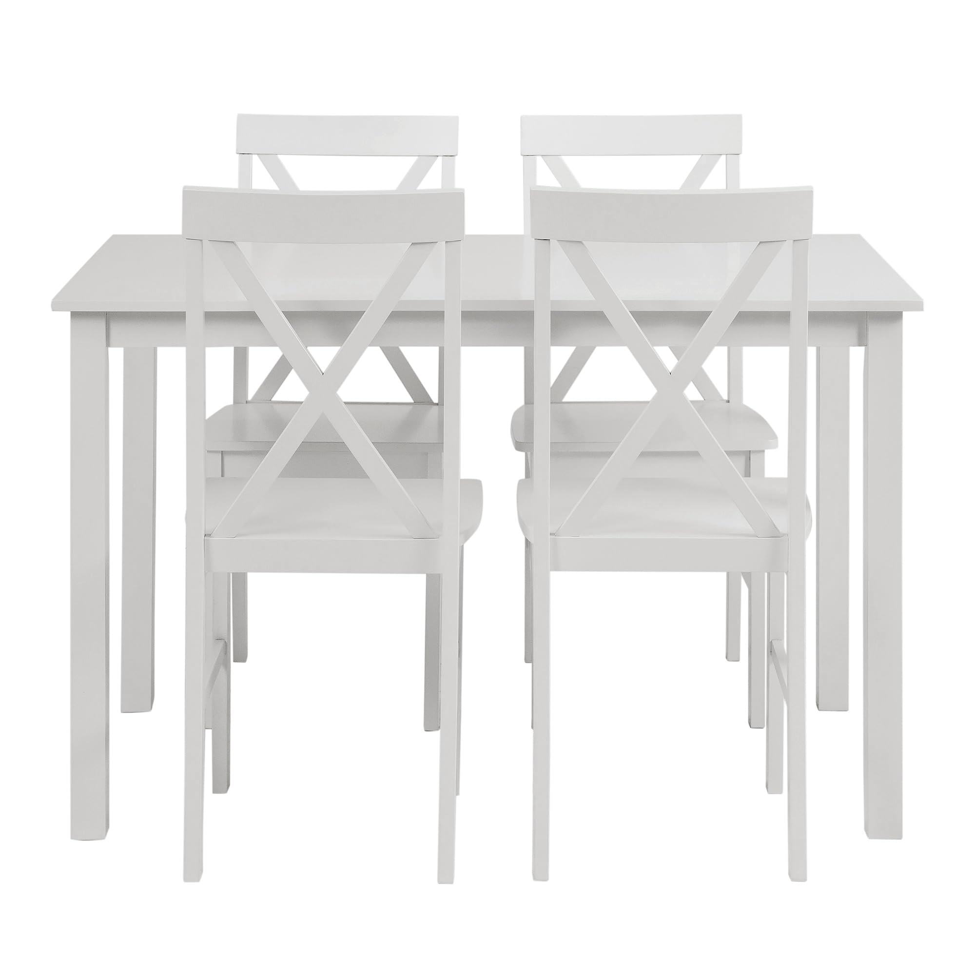 Walker Edison 4-Person Modern Farmhouse Wood Dining Table Set with 4 Chairs, 48 Inch, White - Perfect for Small Kitchens, Breakfast Nooks & Cozy Dining Rooms