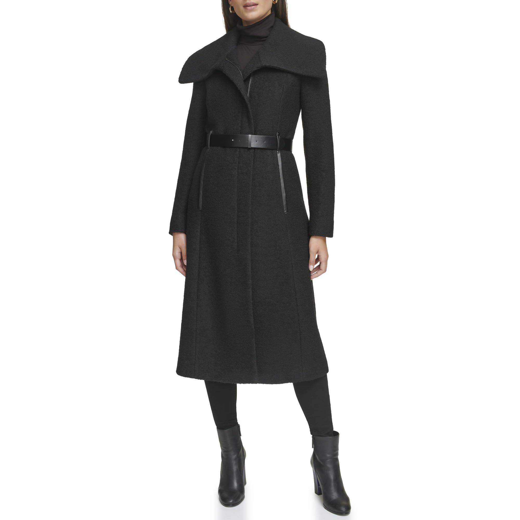 Kenneth Cole Women's Textured Twill Wool Blend Coat - Warm Winter Trench Coat for Office, Travel & Formal Occasions