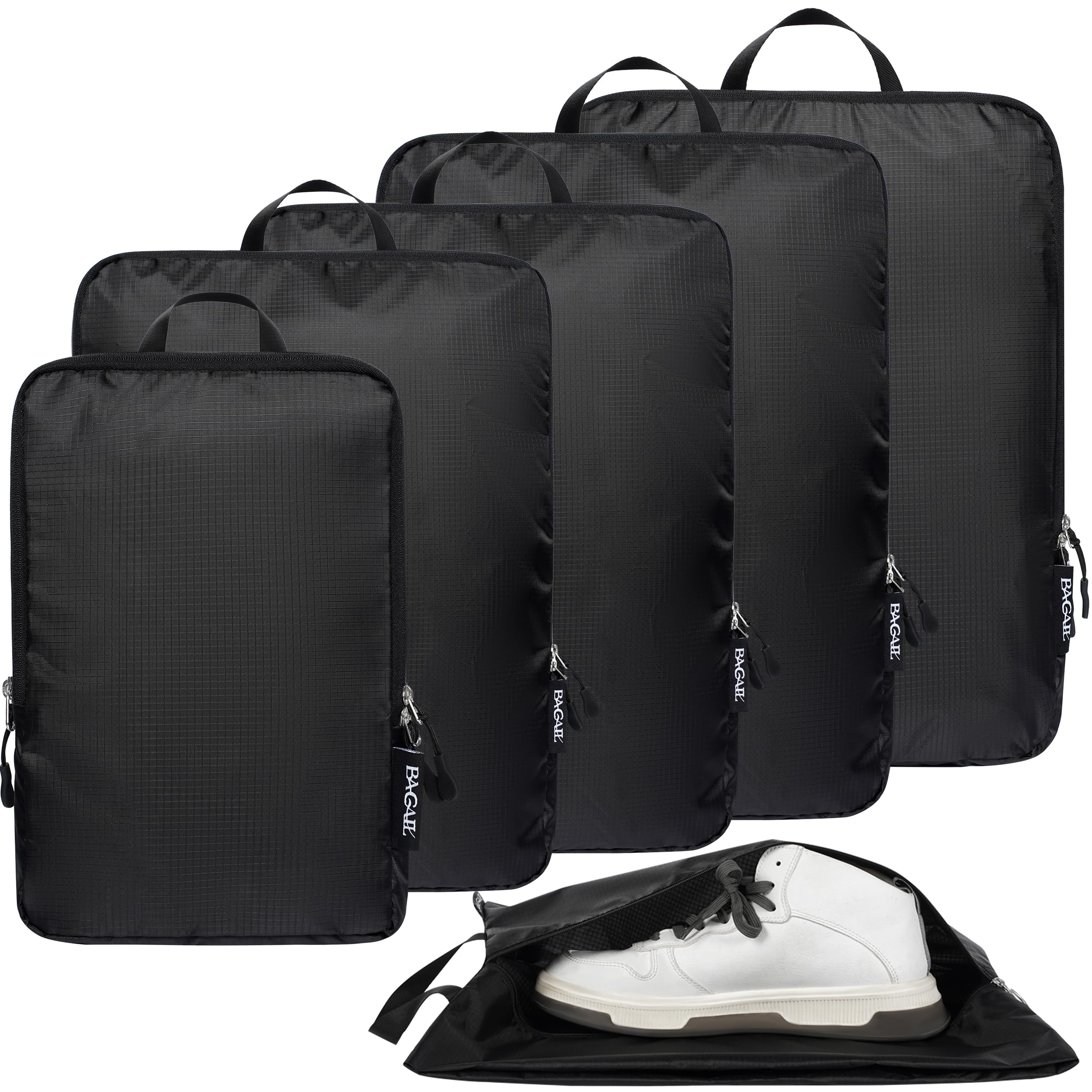 BAGAIL 4-Piece/6-Piece Ultralight Compression Packing Cubes Set - Travel Luggage Organizer for Suitcase & Backpack (70D Nylon, Black) - Perfect for Business Trips, Vacations & Weekend Getaways