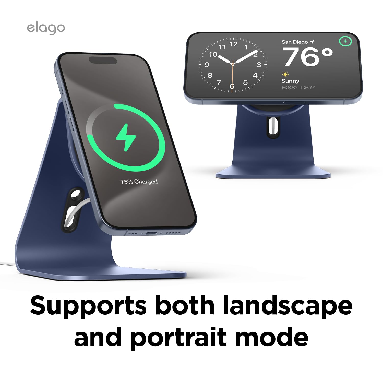 elago MS4 MagSafe Charging Stand for iPhone 16/15/14/13/12 Series - Aluminum Phone Stand with iOS17 Standby Mode Support | Perfect for Bedside, Office Desk & Nightstand Charging (Jean Indigo, Cable Not Included)