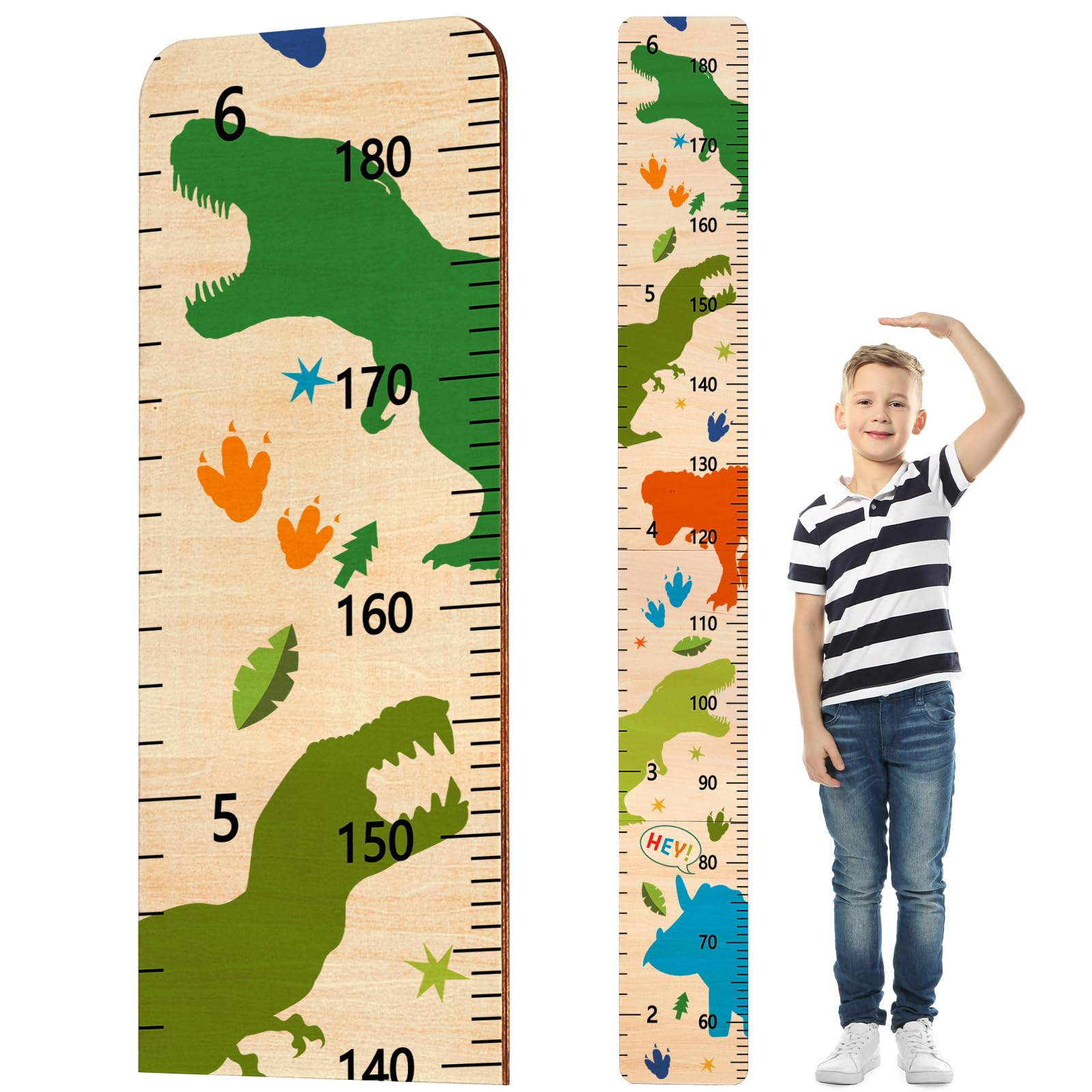 Dinosaur Wood Growth Chart for Kids - Wall Mounted Height Measurement Ruler for Nursery, Bedroom & Playroom Decor - Perfect for Boys and Girls Room, Bathroom & Baby Growth Tracking