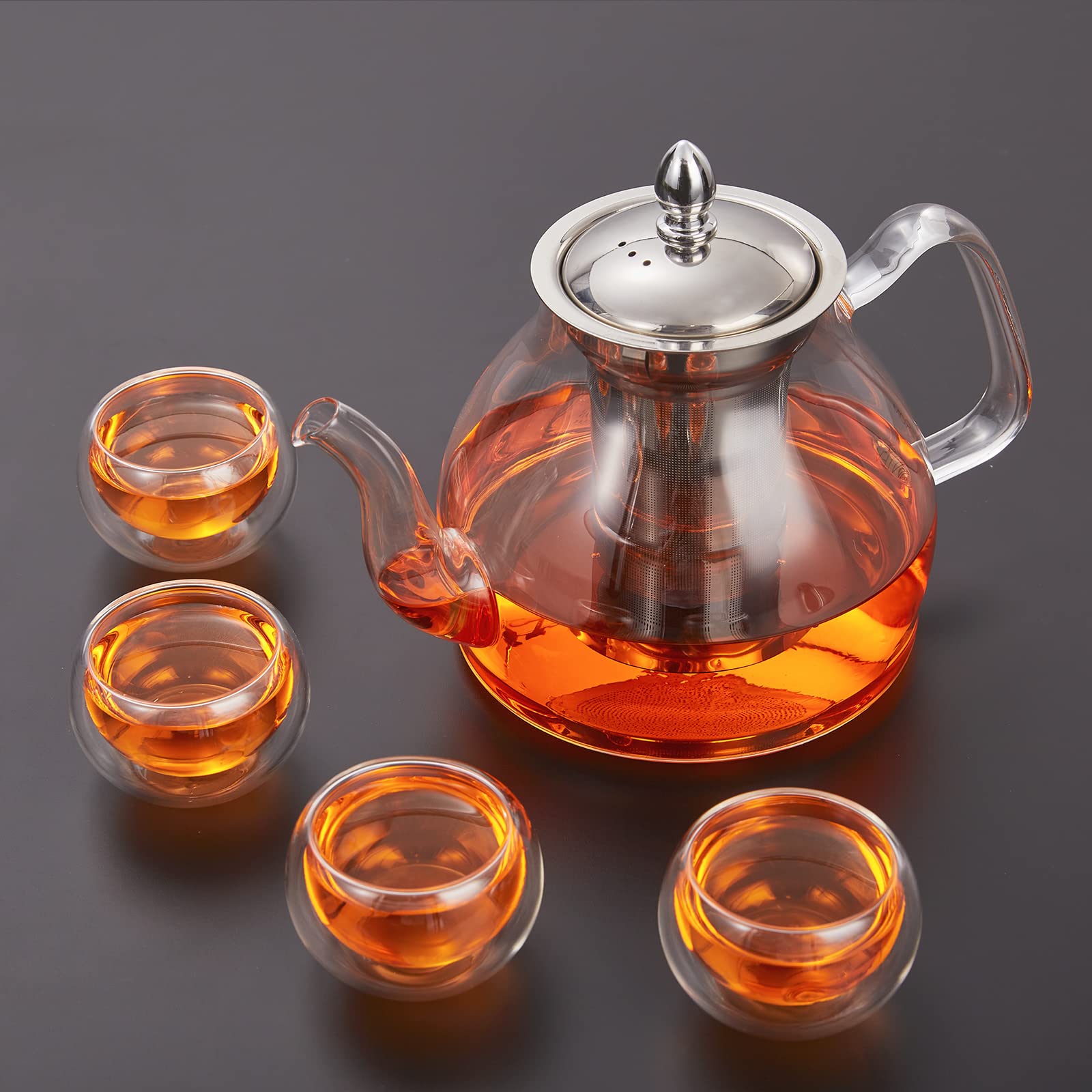 Premium 40oz Glass Teapot with Removable Stainless Steel Infuser - Perfect for Blooming Tea, Loose Leaf Tea & Herbal Brews - Stovetop & Microwave Safe Gooseneck Kettle - Elegant Gift Box Included - Ideal for Home, Office & Tea Ceremonies