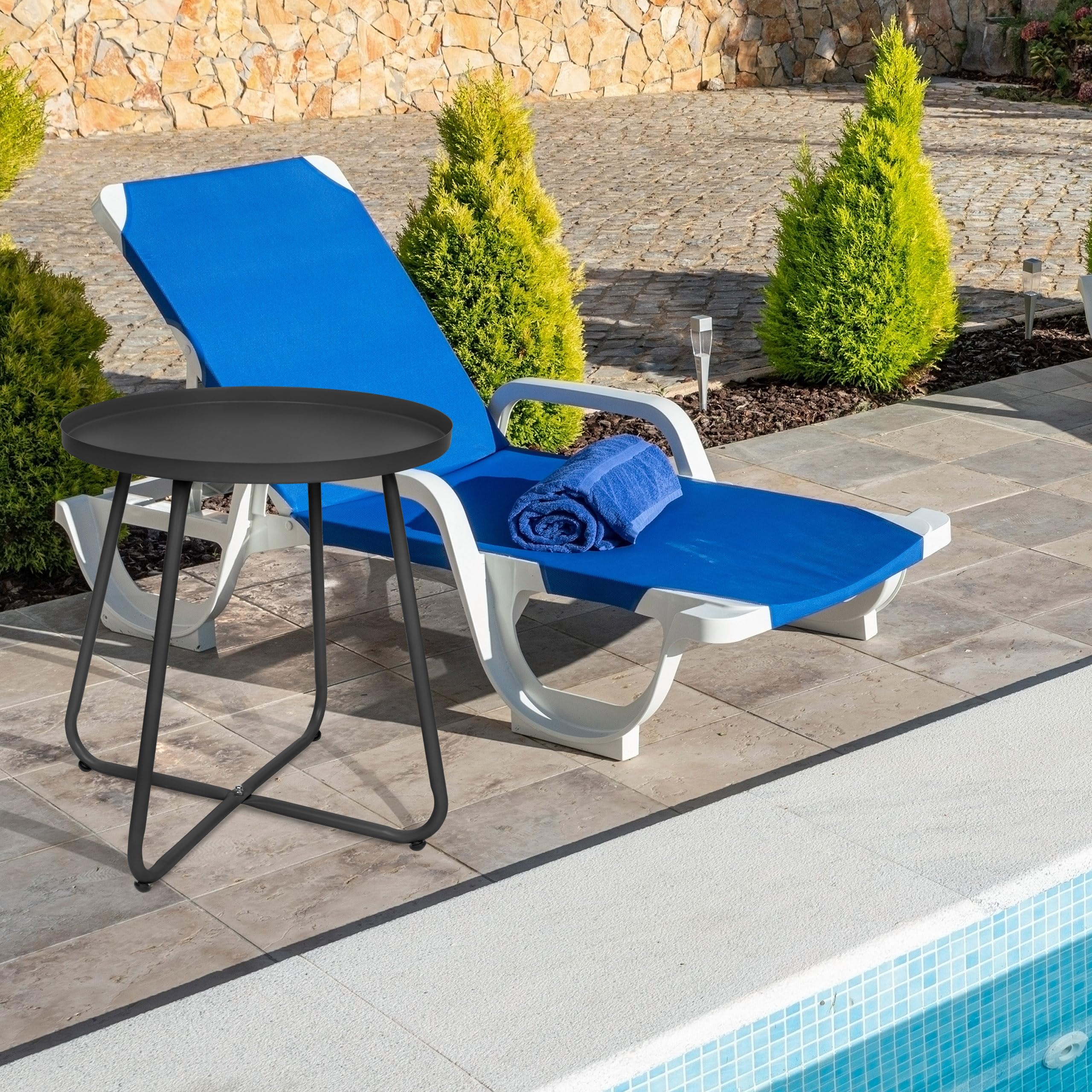 CODIN Set of 2 Weather-Resistant Metal Outdoor Side Tables - Small Round End Tables for Patio, Garden, Porch, Balcony, Yard & Lawn (Black) - Perfect for Outdoor Relaxation & Entertaining