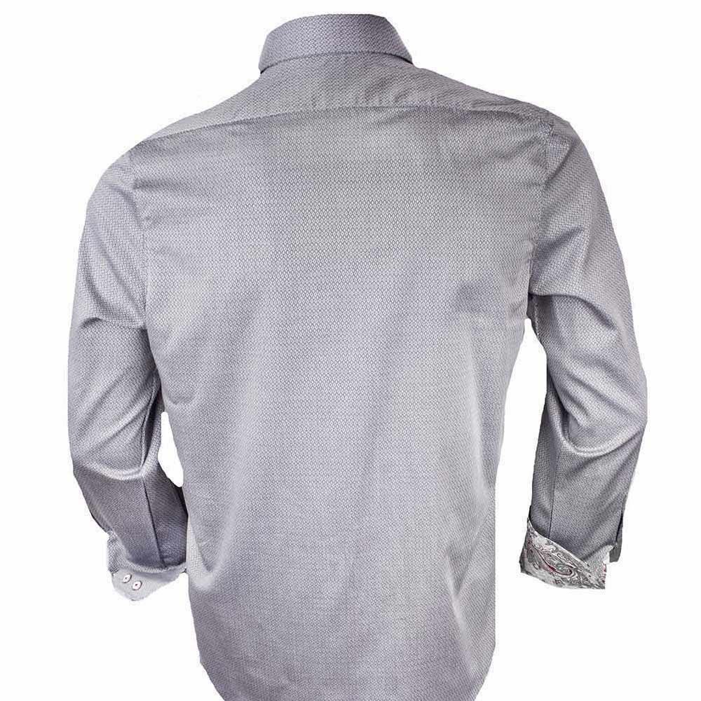 Premium Gray & Red Paisley Pattern Dress Shirts for Men | 100% Cotton Formal Business Attire | Made in USA | Perfect for Office, Weddings & Special Occasions