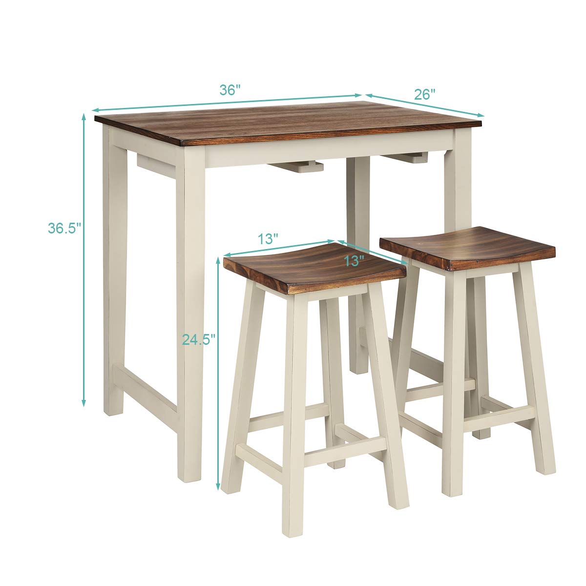 FFlyer 3-Piece Bar Table Set with 2 Saddle Bar Stools - Counter Height Breakfast & Pub Dining Table for Kitchen, Living Room, Bar Area - Perfect for Small Spaces, Entertaining & Casual Dining
