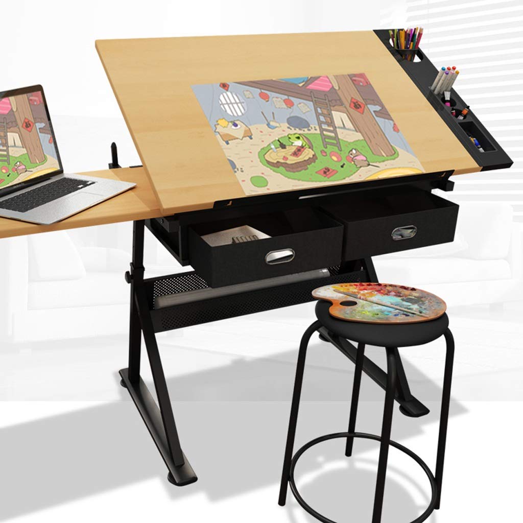 ZAYEN Adjustable Drafting Desk with Storage - Maple Panel Art Drawing Table, Height & Tilt Adjustable for Artists, Architects & Students - Perfect for Studio, Office & Home Workspace Painting, Crafting & Design Projects