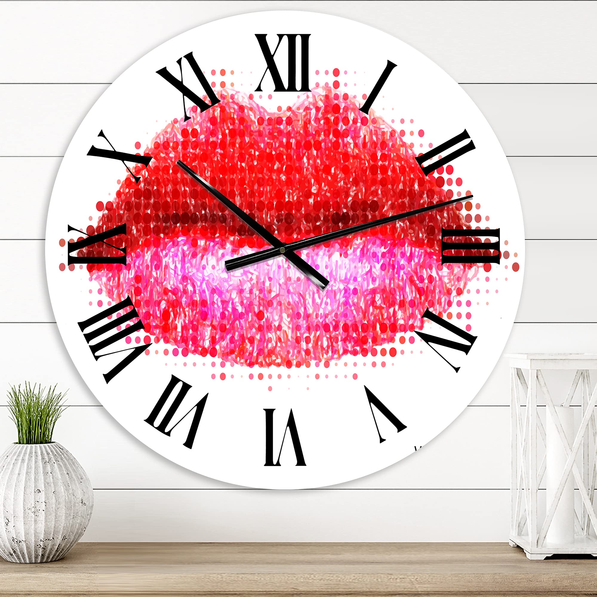 Abstract Red Woman Lips Modern Wall Clock - Large Decorative Clock for Home, Office & Living Room Décor | Silent Non-Ticking Battery Operated