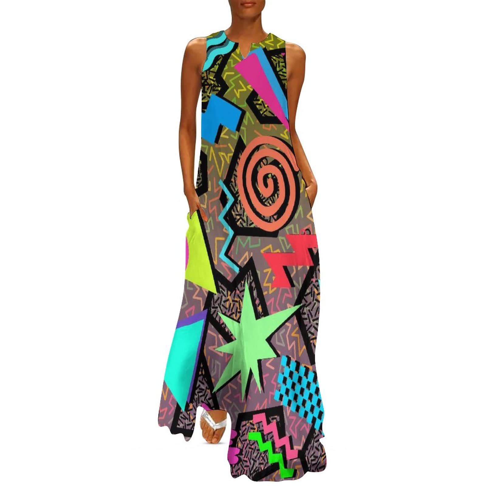 Retro Vintage 80s 90s Summer Dresses for Women - Sleeveless Casual Maxi Dress for Wedding Guest, Beach Vacation & Outdoor Parties