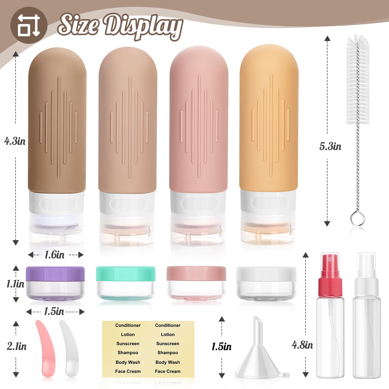 16-Piece Leak-Proof Silicone Travel Bottles Set - TSA Approved Toiletry Containers for Shampoo, Lotion & Cosmetics | Portable Travel Accessories for Women & Men | Perfect for Airplane, Gym & Vacation (X-Brown)