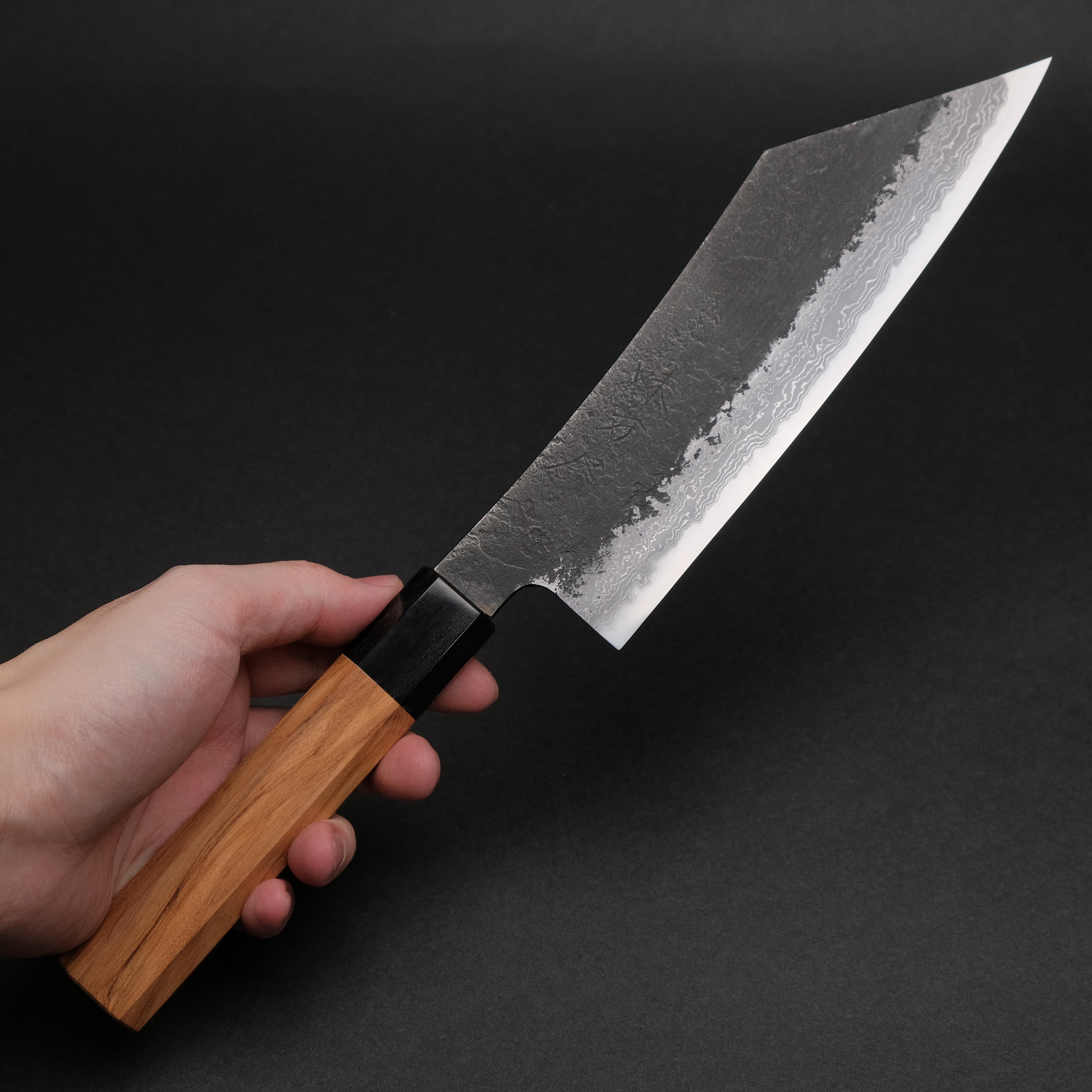 Premium Ajikataya White #2 Nashiji Damascus Hakata 180mm Chef Knife - Olive Wood & Buffalo Horn Handle (#58) - Perfect for Sushi, Meat Slicing & Japanese Cuisine