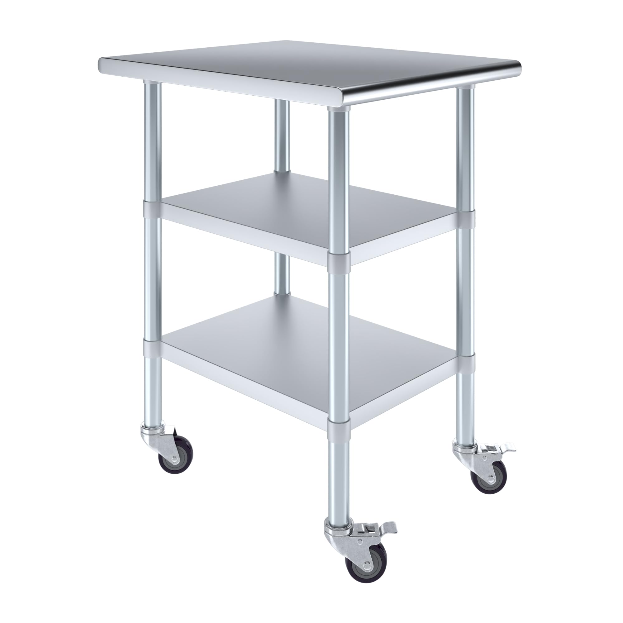 AmGood Stainless Steel Work Table with 2 Shelves & Wheels | Heavy Duty Metal Utility Table for Kitchen, Garage, Workshop | 24