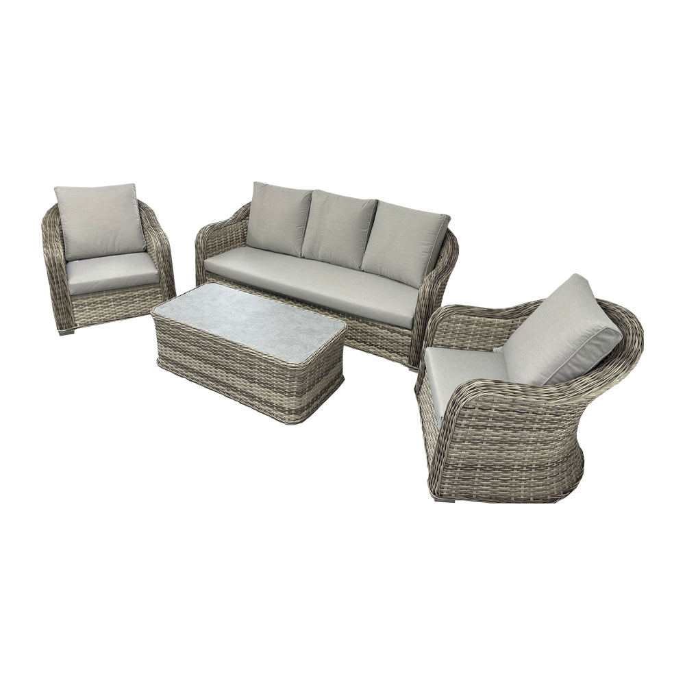 Toledo Beige Rattan 3-Seater Sofa & 2 Chairs Set with Coffee Table - Outdoor Patio Furniture for Garden, Poolside, and Backyard Relaxation