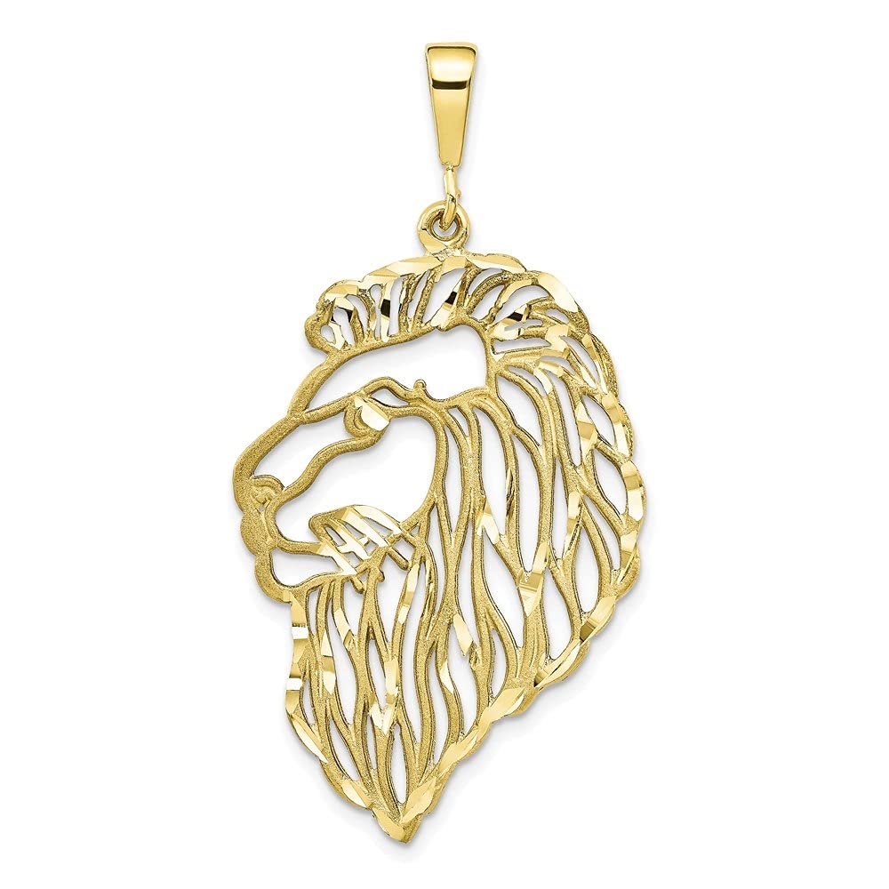 10K Yellow Gold 26mm Solid Diamond-Cut Lion Head Charm Pendant - Elegant Fine Jewelry for Women | Perfect for Gifts, Parties & Everyday Wear