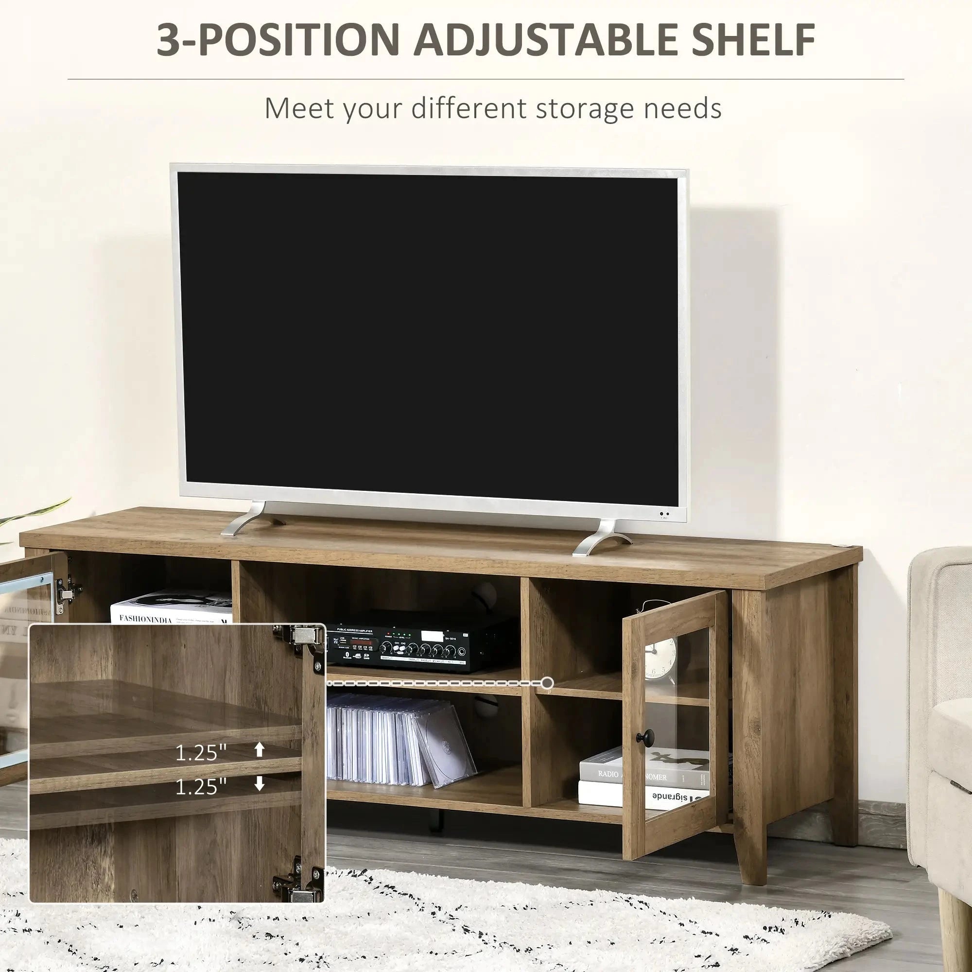 Modern TV Stand for Up to 60 Inch TVs - Sturdy Wooden Entertainment Center with Storage Shelf (Black/White/Walnut) - Perfect for Living Room, Bedroom & Home Theater Setup