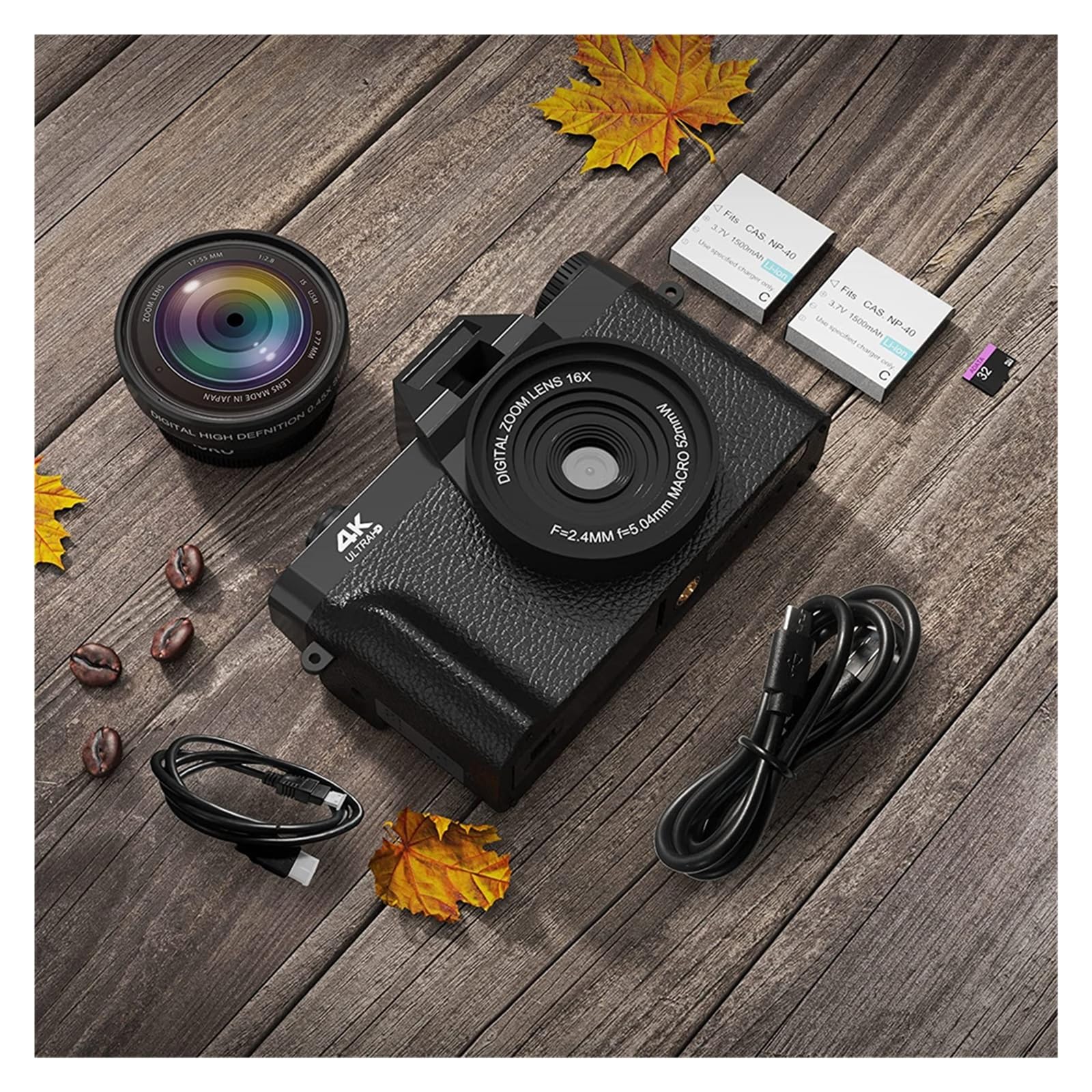 4K 48MP Digital Video Camera with Macro Lens & Wide Angle - WiFi Vlog Camcorder, 3