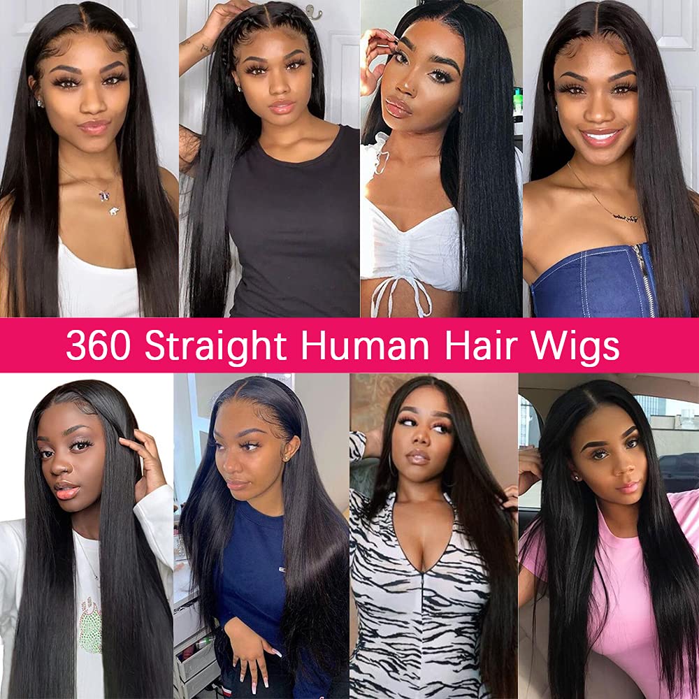 sdamey 360 Straight Lace Front Wigs Human Hair - HD Transparent Full Lace Wigs for Women | 200% Density Pre-Plucked Brazilian Virgin Hair with Baby Hair | 12A Natural Color 22 Inch | Perfect for Daily Wear, Cosplay & Special Occasions