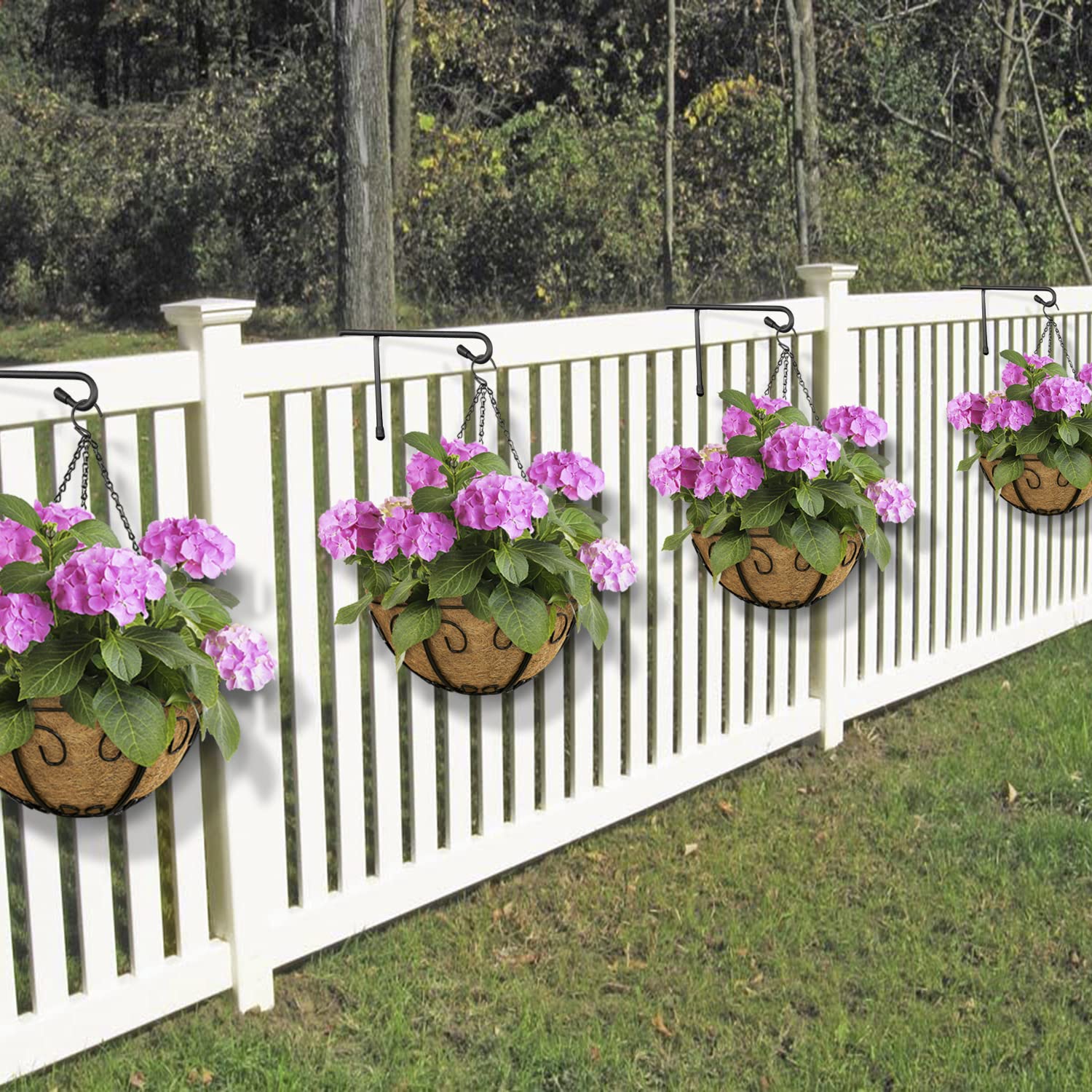 Heavy Duty Vinyl Fence Hooks 6 Pack - Black Outdoor Hanging Hooks for Flower Baskets, Wind Chimes, Planters, Bird Feeders, Lights & Lanterns - Perfect for Patio, Garden, Deck and Backyard Decor