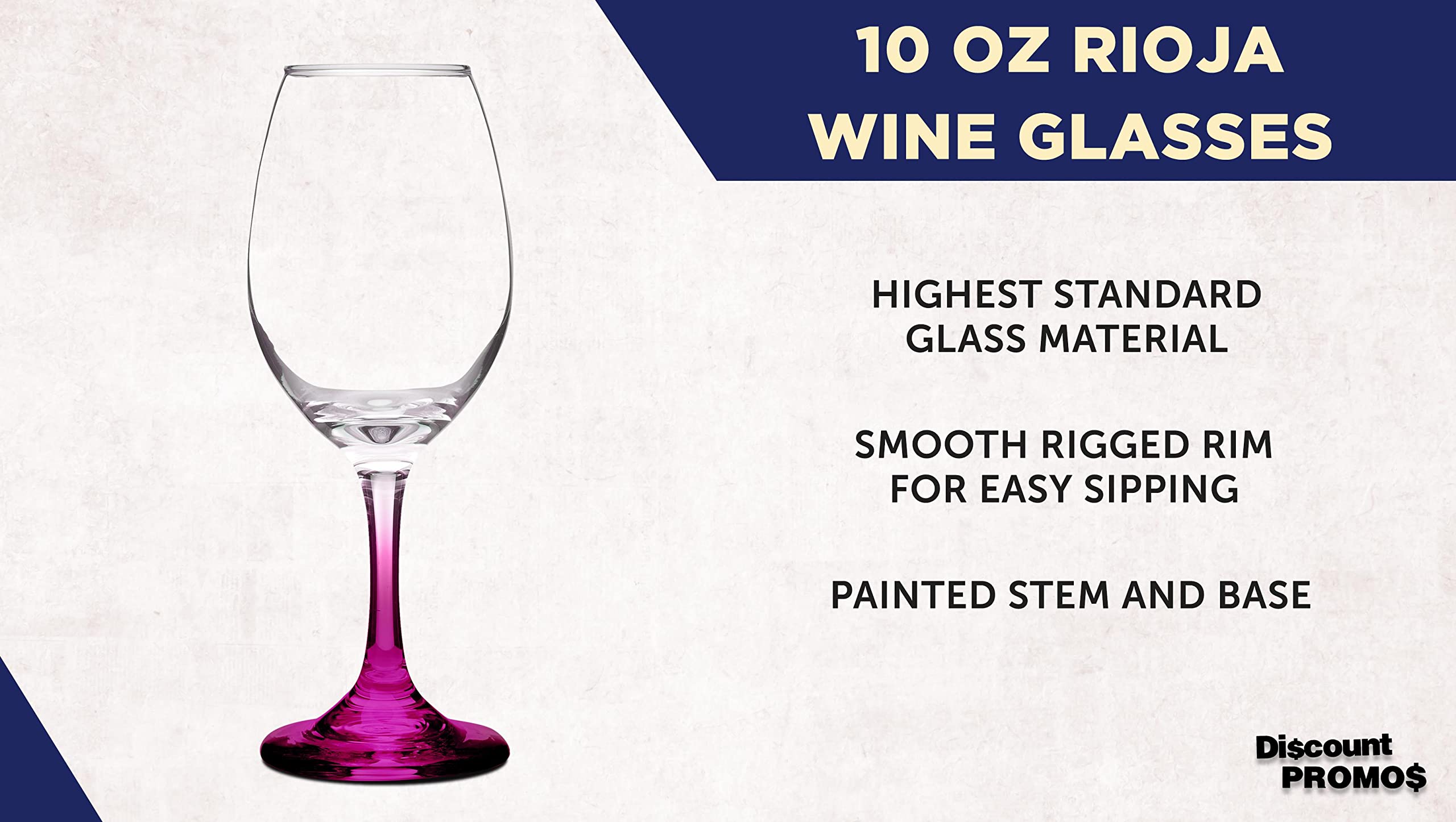 Premium Rioja Wine Glasses with Stem - 10 oz Set of 10 (Bulk Pack) - Elegant Color Bottom - Perfect for Wedding Favors, Bridal Showers, Birthday Parties & Special Events - Pink - Ideal for Home Entertaining, Restaurant Use & Gift Giving