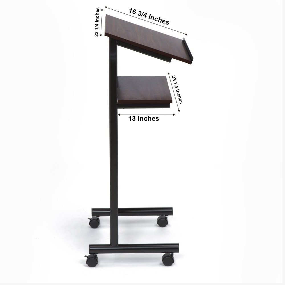 Professional Wheeled Lectern Podium with Storage Shelf - Adjustable Standing Desk for Presentations & Laptop Use - Cherry/Black Finish - Perfect for Conference Rooms, Classrooms & Home Offices