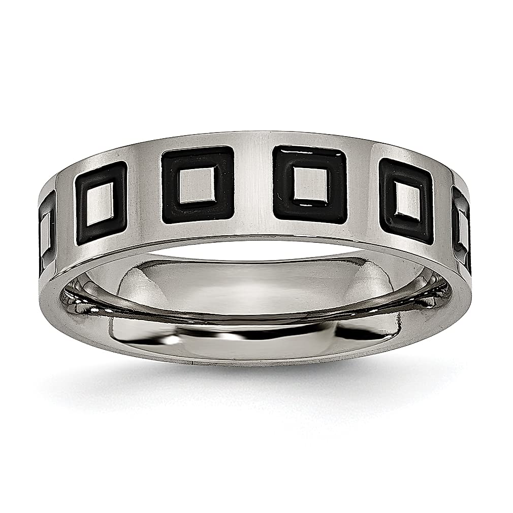 ICE CARATS Titanium Black Enamel 6mm Flat Wedding Band Ring - Elegant Square Design Fashion Jewelry for Women - Perfect Anniversary, Engagement & Gift for Her - Ideal for Weddings, Date Nights & Special Occasions