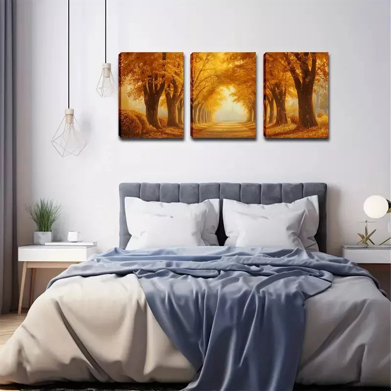 3-Piece Deep Yellow Woods Romantic Roads Wall Art Set - Framed Canvas Prints 40x60cm - High Quality Australian Made Wall Decor - Perfect for Living Room, Bedroom & Office Decor