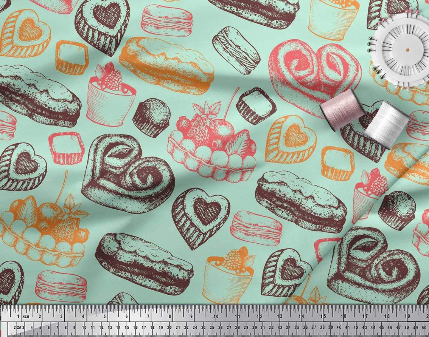 Soimoi Velvet Fabric for Sewing - 58 Inch Wide Burgers & Fruit Cake Print Fabric by The Yard - Perfect for DIY Costumes, Home Decor, and Craft Projects