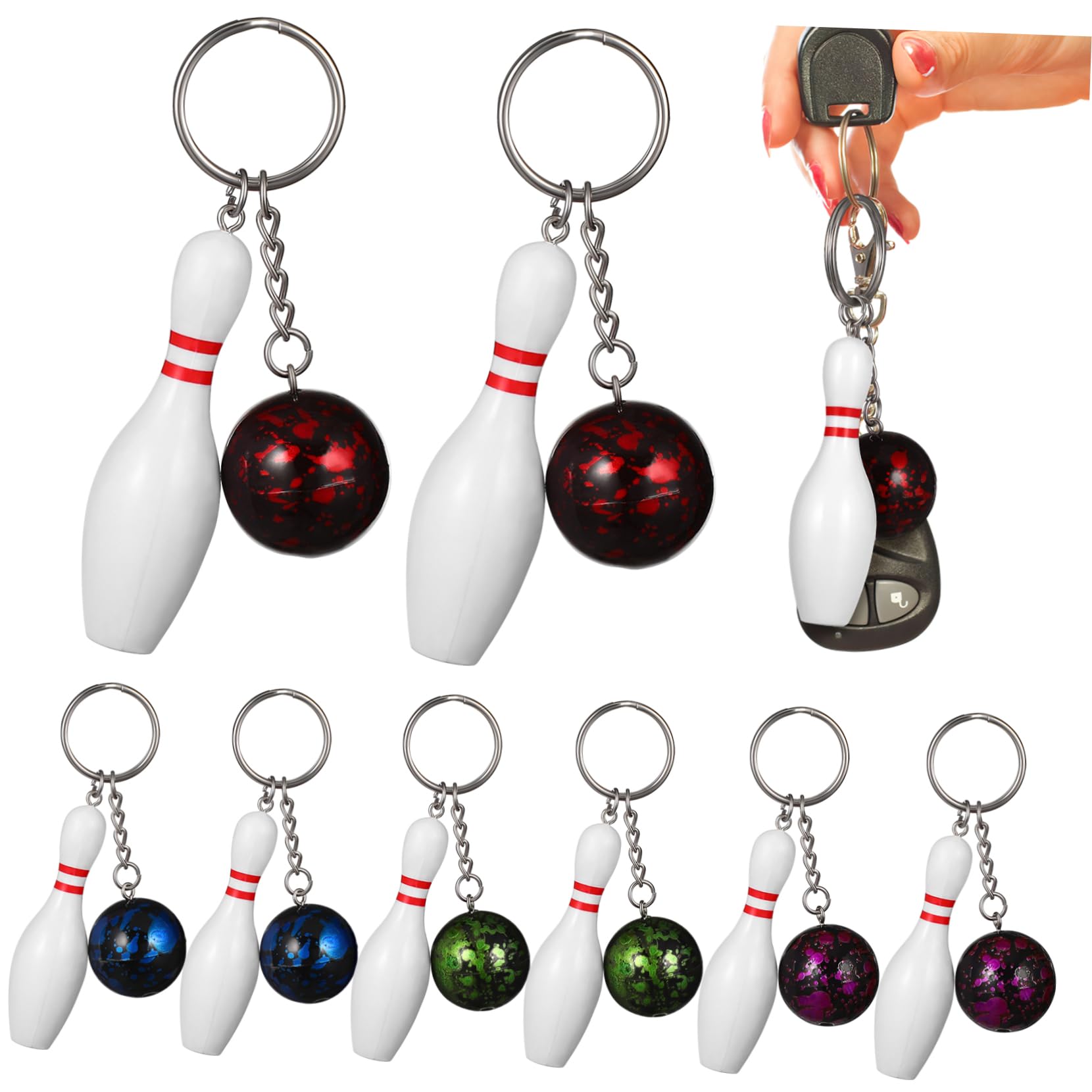 Gogogmee 30 Pcs Cute Mini Bowling Ball Pin Keychains - Plastic Bowling Key Rings for Bag Decor, Party Favors, and Gift Accessories
