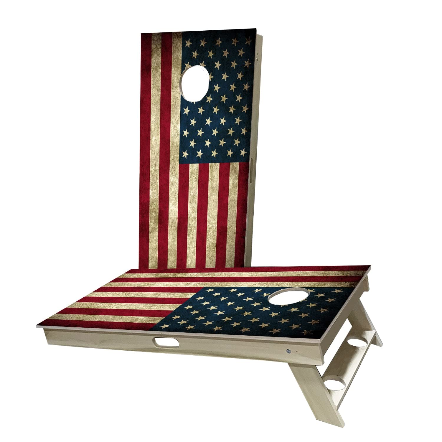 Vintage American Flag Cornhole Game Set - 2 Boards & 8 Bags - Outdoor Lawn Party Game for Backyard, Tailgating, BBQ & Picnic