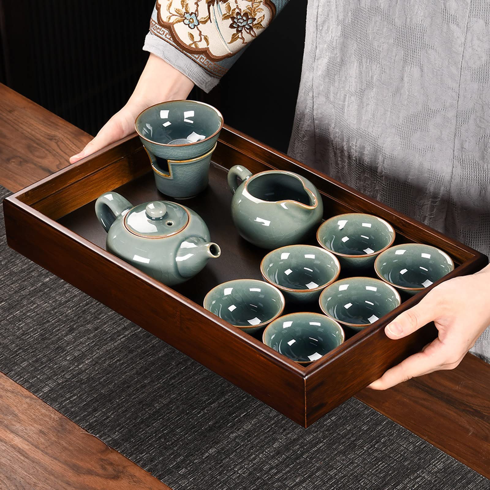 Premium Bamboo Tea Tray - Chinese Kung Fu Water Storage Tea Serving Tray with Detachable Structure (30cm/38cm/48cm) | Elegant Home & Office Decor for Tea Ceremony, Zen Meditation & Gift Giving