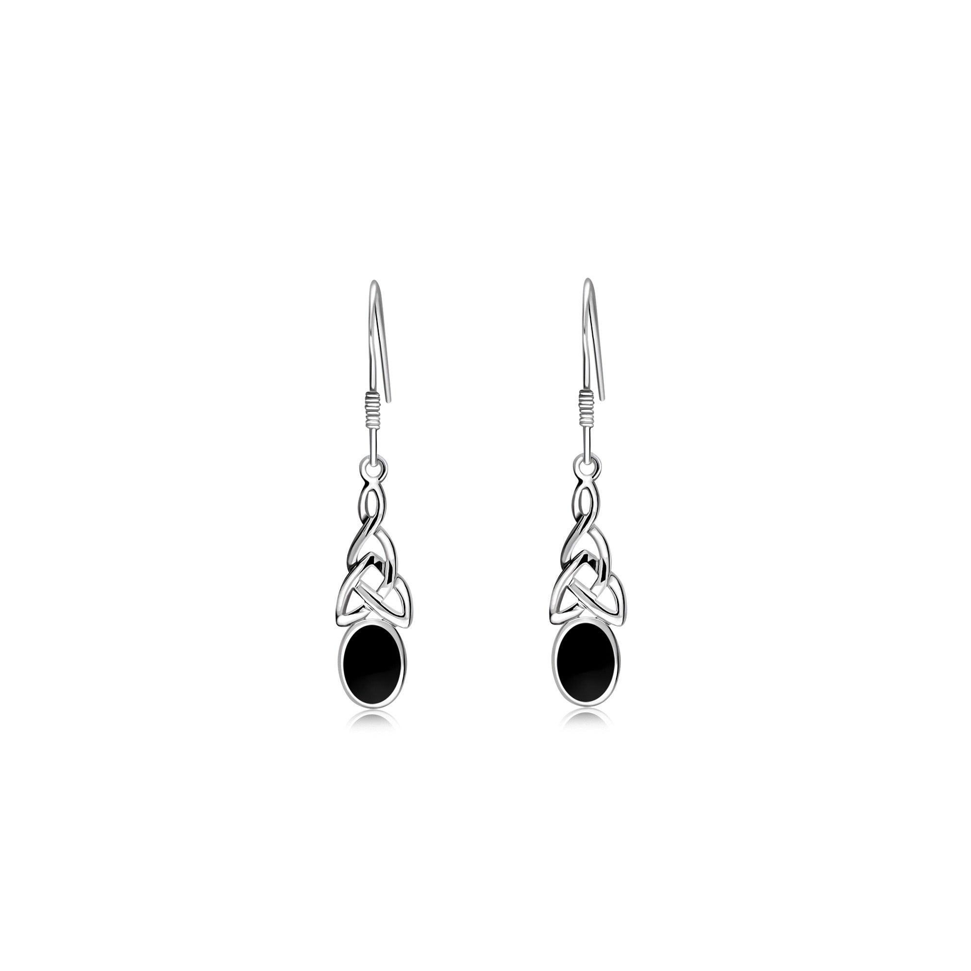 Whitby Jet Sterling Silver Celtic Oval Drop Earrings – Elegant Dangle Jewelry for Women, Perfect for Weddings, Parties & Special Occasions