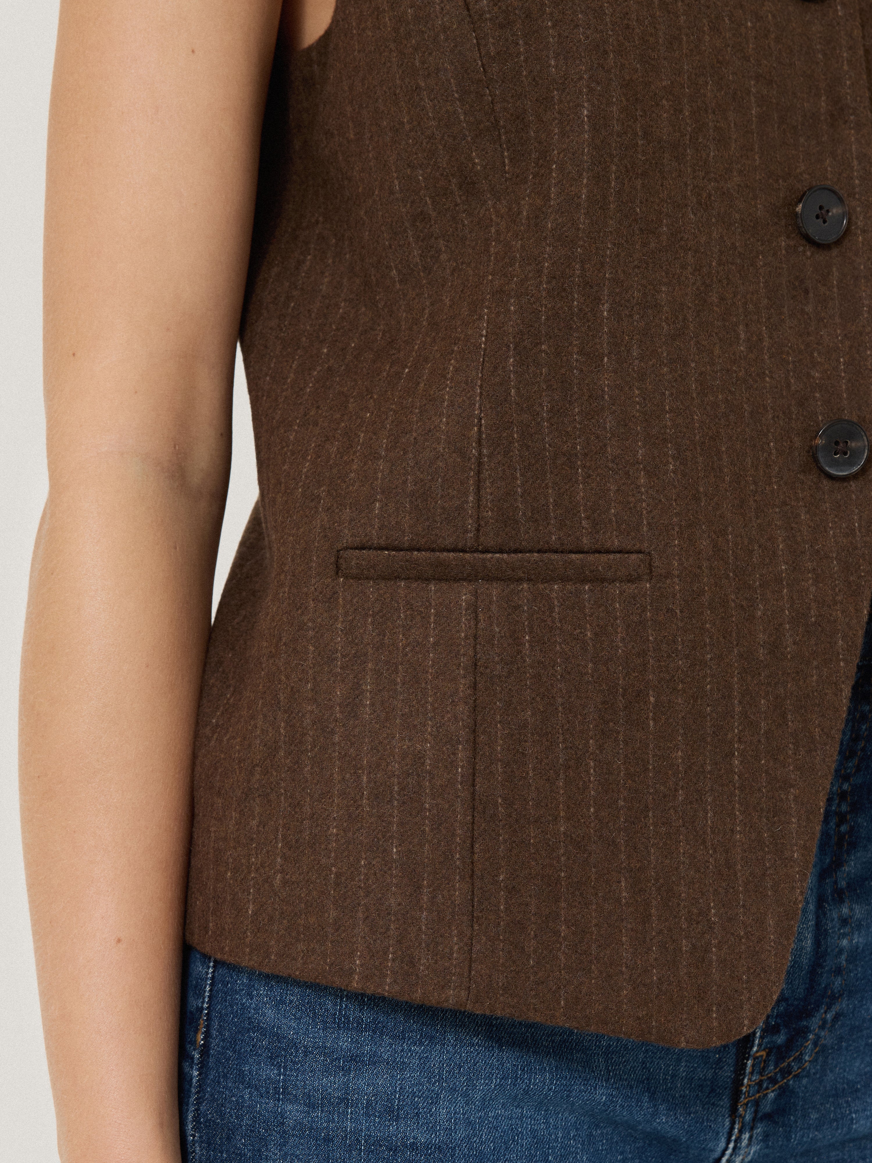 Brown Wool Pinstripe Waistcoat for Men | Classic Formal Vest | Perfect for Weddings, Business Meetings & Office Wear