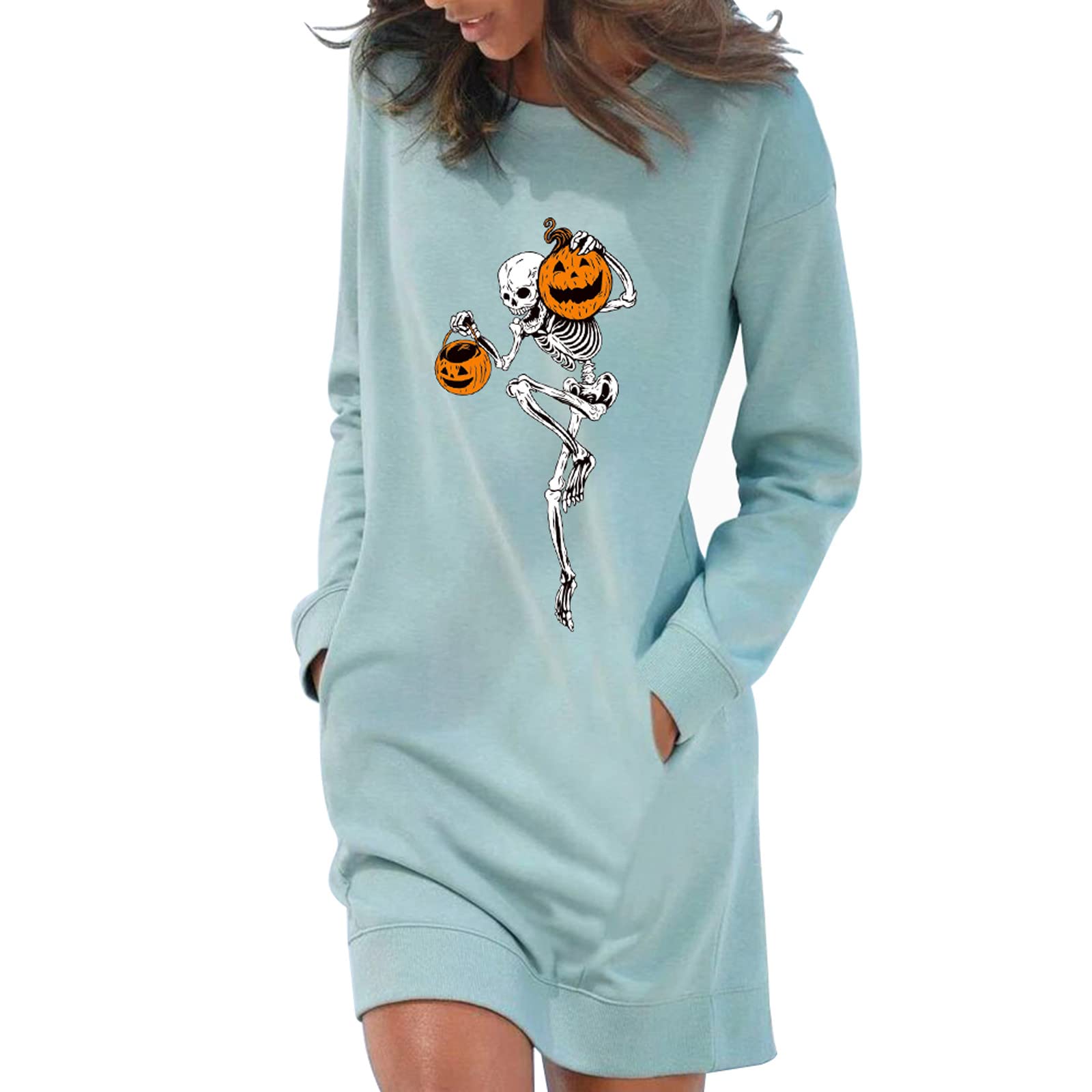 2024 Women's Solid Color Long Sleeve Round Neck Pocket Dress - Plus Size Beach, Prom & Cocktail Dress for Party, Vacation & Special Occasions