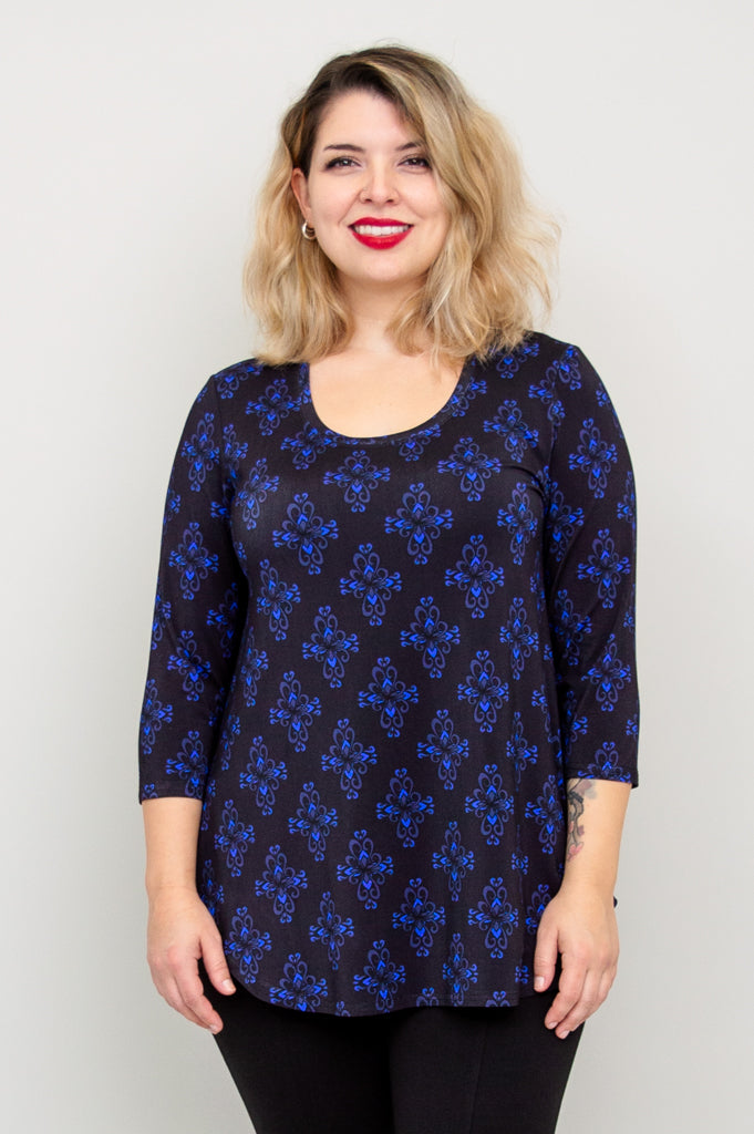 Jazz 3/4 Sleeve Top - Blue French Bamboo Cotton Blouse for Women | Perfect for Casual Wear, Office Outfits & Summer Fashion