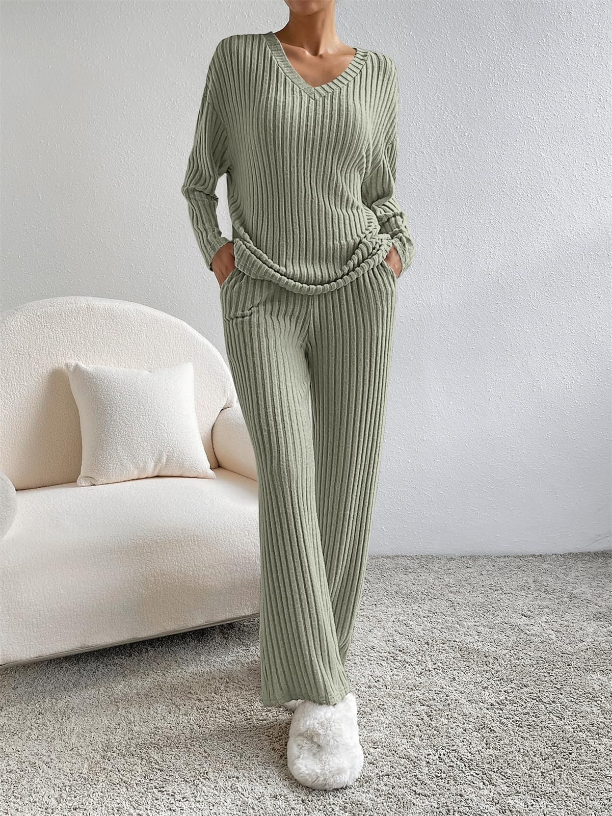 Women's 2-Piece Ribbed Lounge Wear Set - Soft Co-Ord Tracksuit & Sleepwear for Home, Yoga & Relaxation | SotRong UK