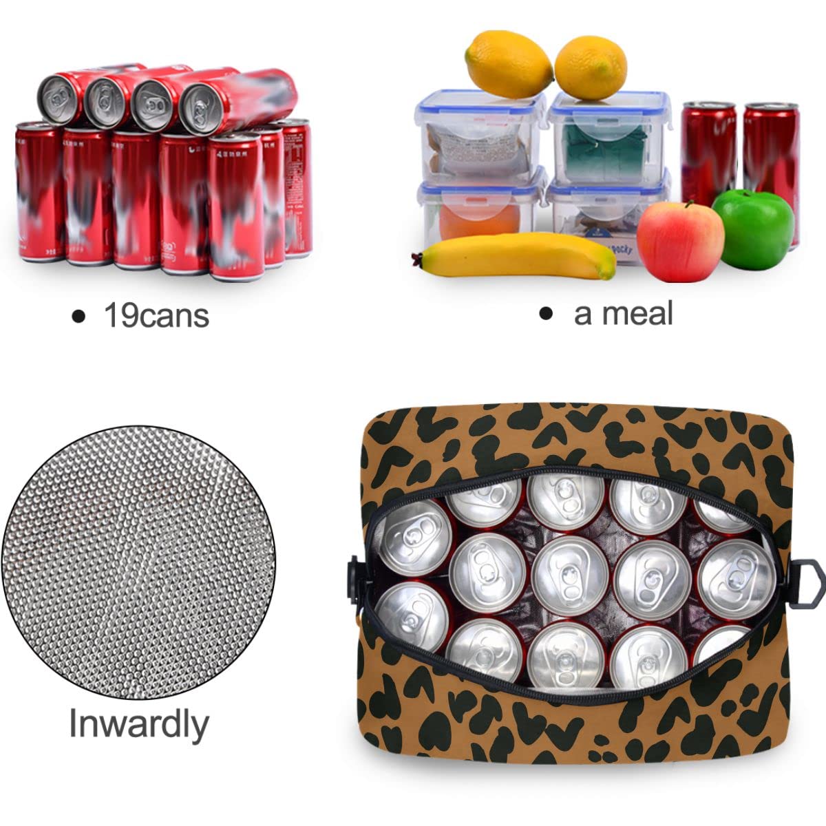 Insulated Lunch Bag Leopard Print - Reusable Leakproof Lunch Tote for Women & Men - Perfect for Work, School, Picnics & Outdoor Activities