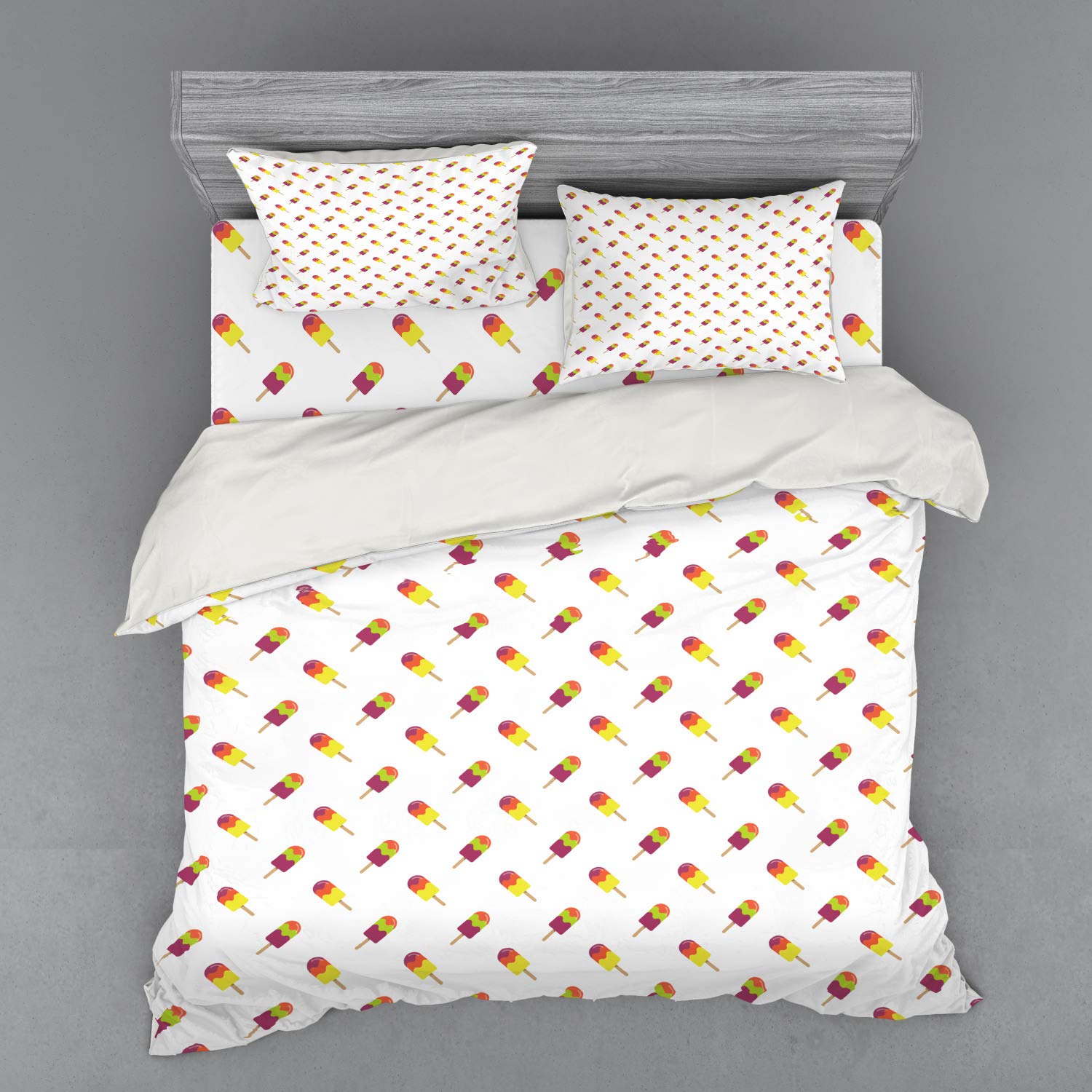 Ambesonne Ice Cream Bedding Set - Colorful Summer Snacks Duvet Cover with Shams & Fitted Sheet, King Size 4-Piece Set | Sweet Diagonal Pattern Design for Refreshing Bedroom Decor | Perfect for Summer Themed Rooms, Kids Bedrooms & Ice Cream Lovers