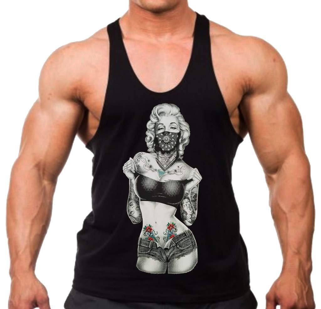 Men's Marilyn Monroe SB Black Stringer Tank Top - Vintage Graphic Muscle Tee for Casual Wear & Gym Workouts