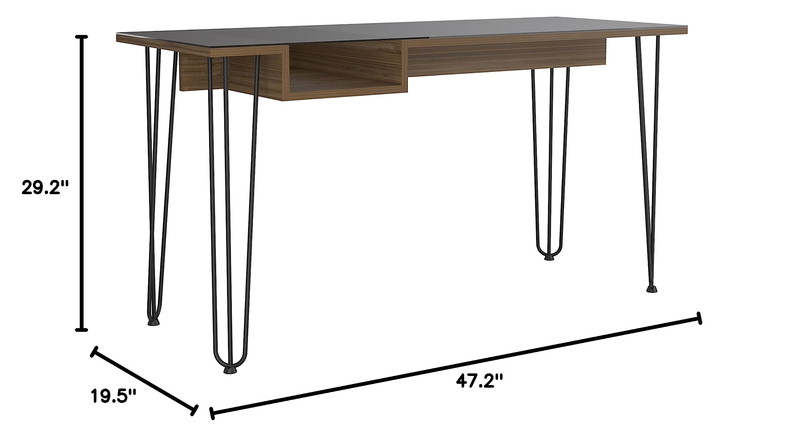 Arizona 140 Writing Desk with 4 Hairpin Legs and Open Shelf - Modern Mahogany Wood Study Desk for Home Office, Small Space & Dorm Room - Perfect for Remote Work, Online Classes & Creative Projects