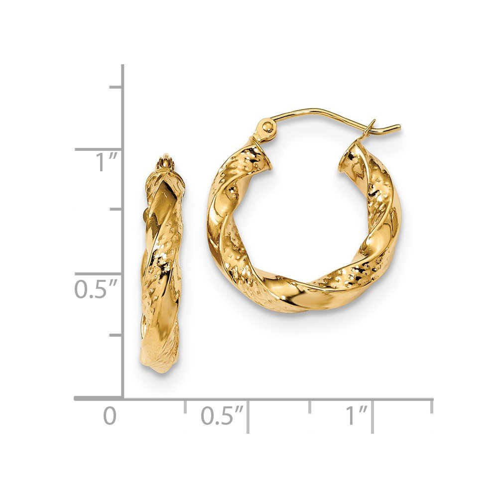 14K Yellow Gold Diamond-Cut Twist Hoop Earrings for Women - Elegant Polished Solid Gold Hoops for Everyday Wear, Date Night & Special Occasions