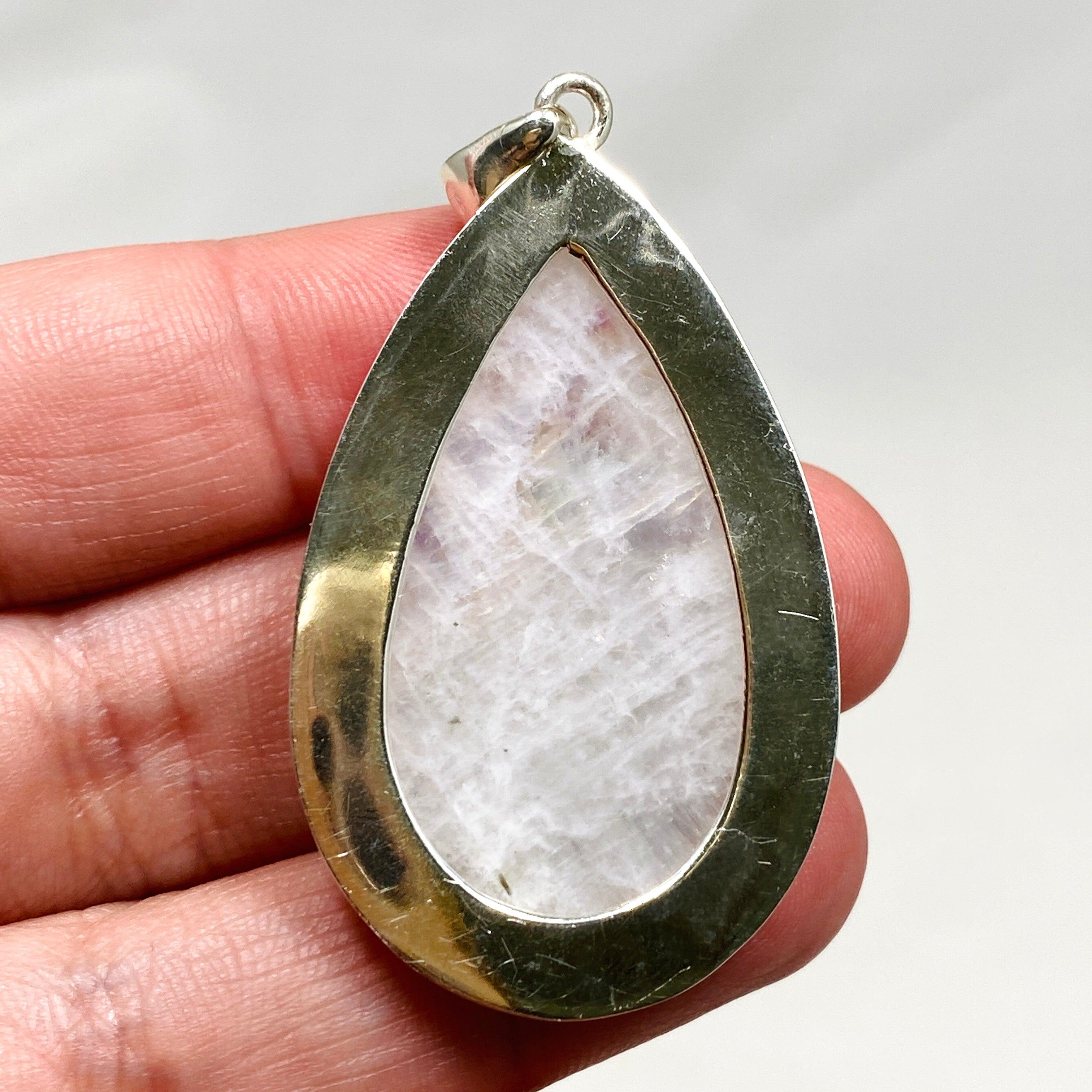 Moonstone Teardrop Pendant Necklace with Hammered Silver Detailing - Elegant Boho Jewelry for Women, Perfect for Weddings & Special Occasions | KPGJ4251