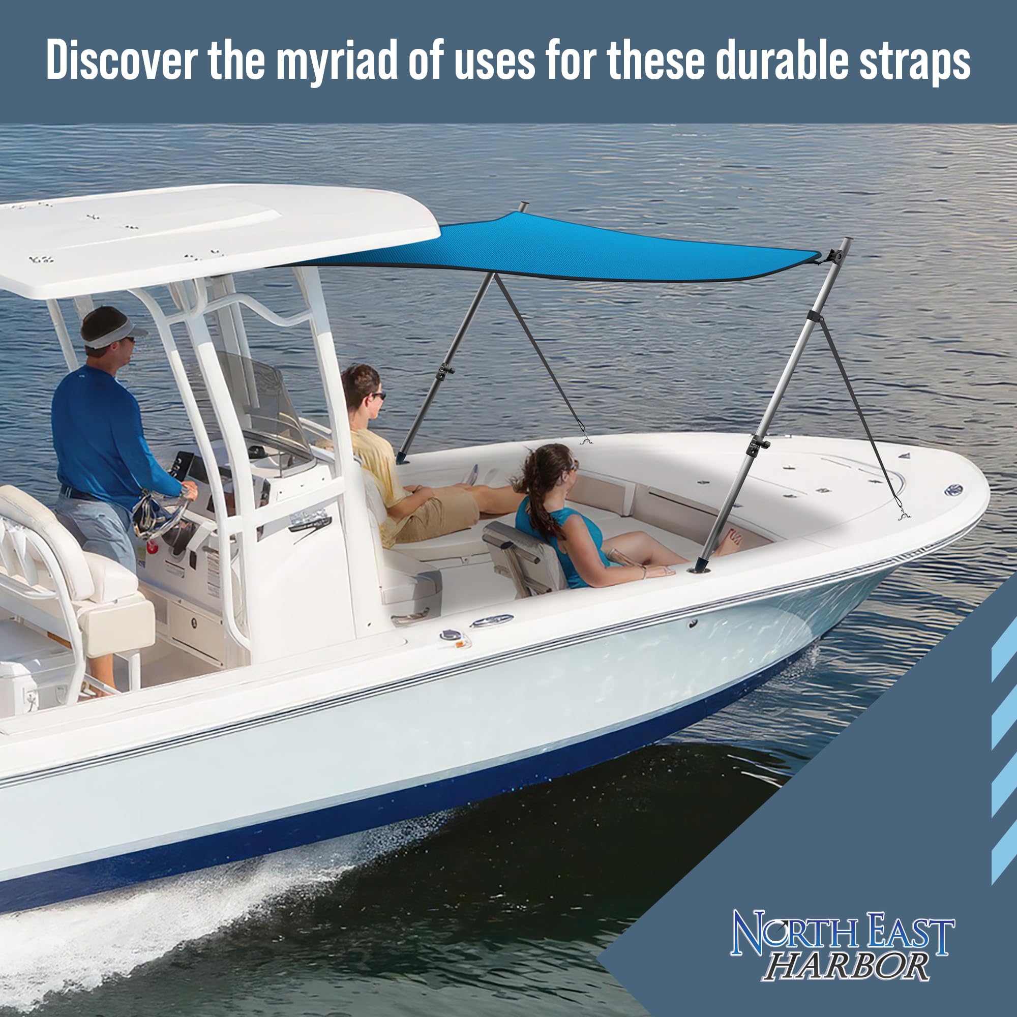 **KNOX Adjustable Boat Straps for Bimini Tops - Heavy Duty Marine Awning Straps with 316 Stainless Steel Snap Hooks - Replacement Nylon Webbing Straps for Boat Canvas & Bimini Top Accessories - Perfect for Boating, Yachting & Marine Use**