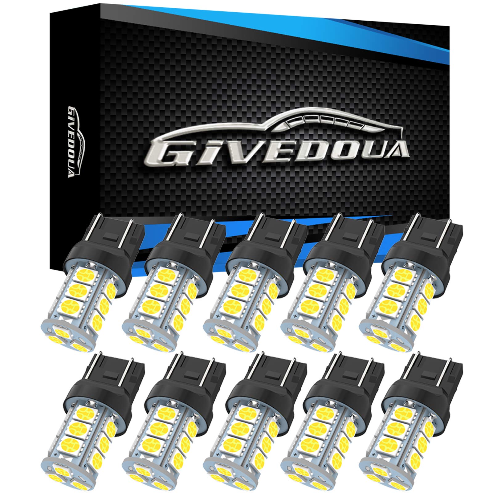 GIVEDOUA 7443 LED Brake Bulbs - Super Bright 18SMD 5050 Chips - Compatible with 7440, T20, 992, 7441, 7444 Models - Perfect for Brake Lights, Reverse Lights & Tail Lights (Pack of 10) - Ideal for Cars, Trucks & SUVs