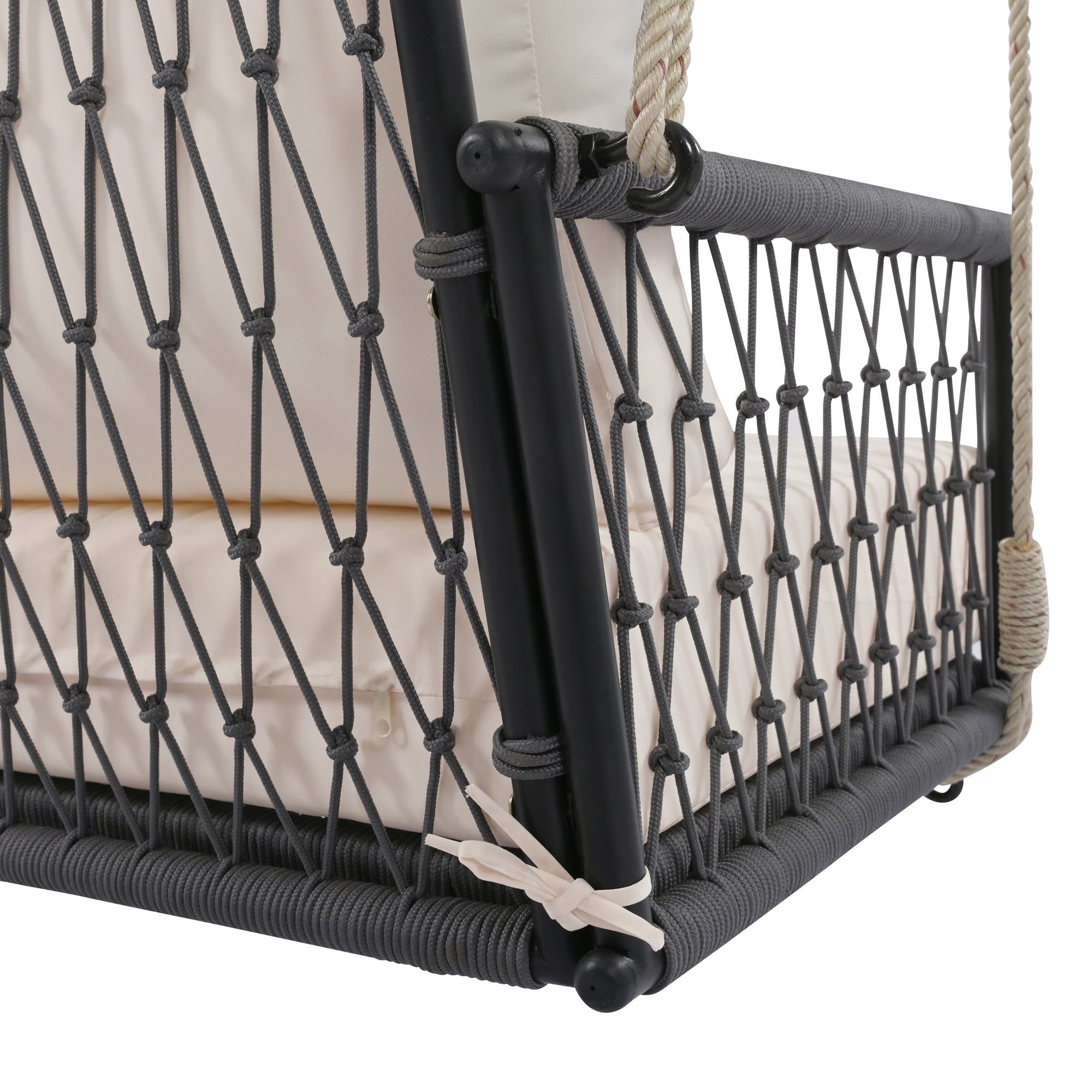 1 Piece Woven Rope Outdoor Swing Sofa with Soft Cushions - Seats 2 People - Perfect for Patio, Courtyard, Balcony & Garden Relaxation (Beige) - Ideal for Lounging, Reading & Outdoor Entertaining