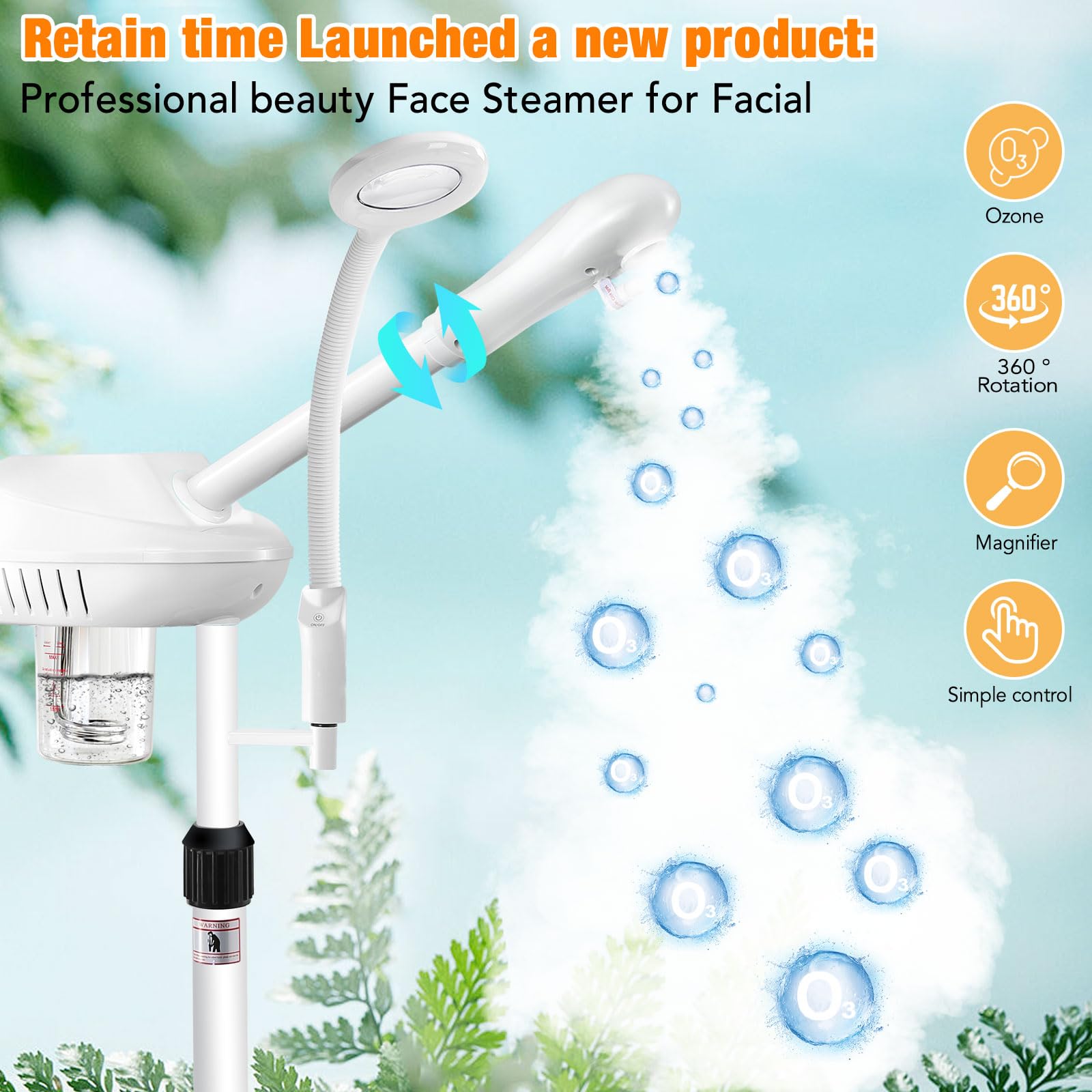 Professional 2-in-1 Facial Steamer & Ozone Humidifier with 5x Magnifier & LED Light - Deep Cleansing, Pore Tightening & Skin Hydration for Home Spa, Beauty Salon & Skincare Routine