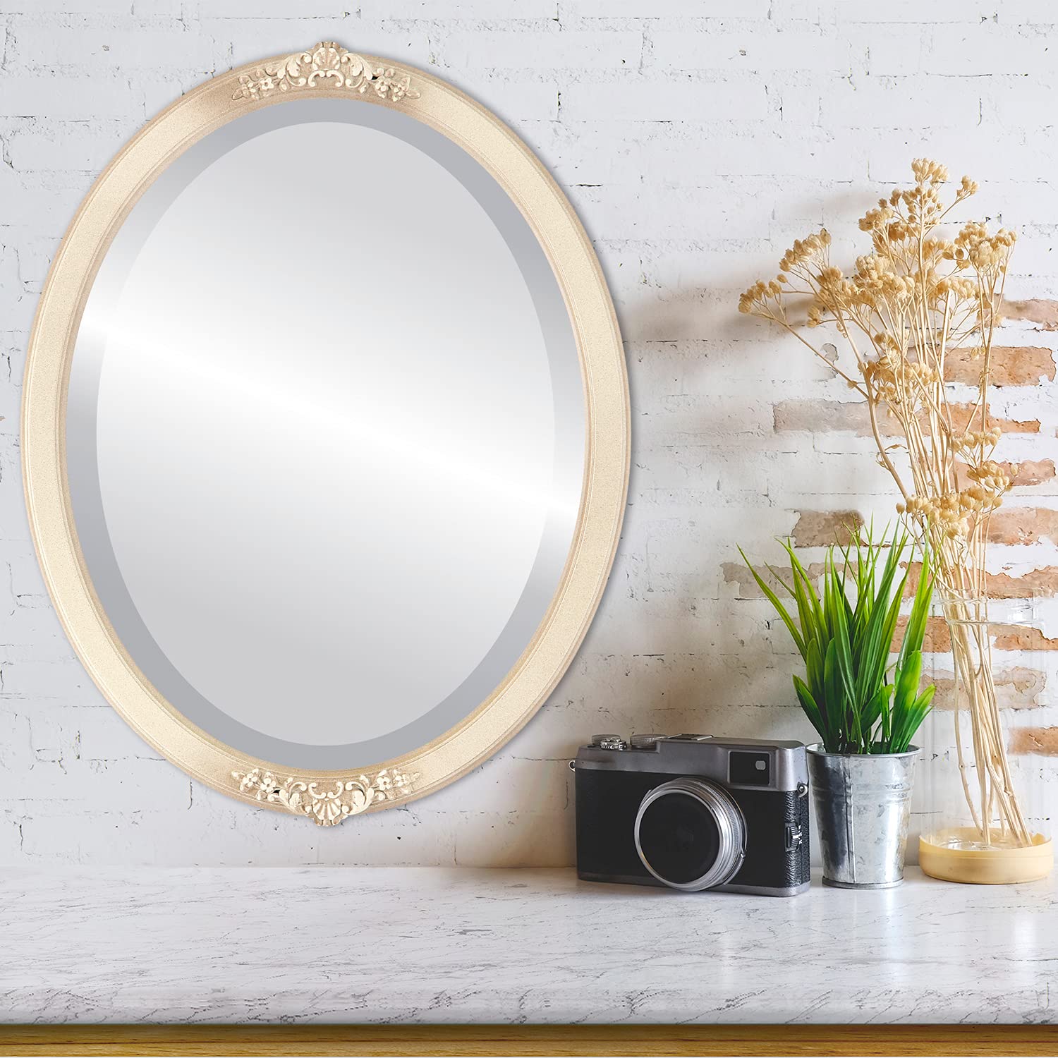 OVALCREST 14x18 Inch Oval Beveled Wall Mirror - Taupe Athena Style Home Decor Mirror for Living Room, Bedroom & Entryway