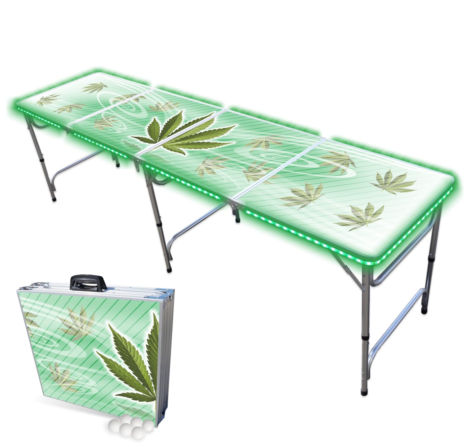 PARTYPONG 8-Foot Folding Beer Pong Table with LED Lights - High Times Edition | Portable Party Game Table for Outdoor Gatherings, Tailgates & College Events