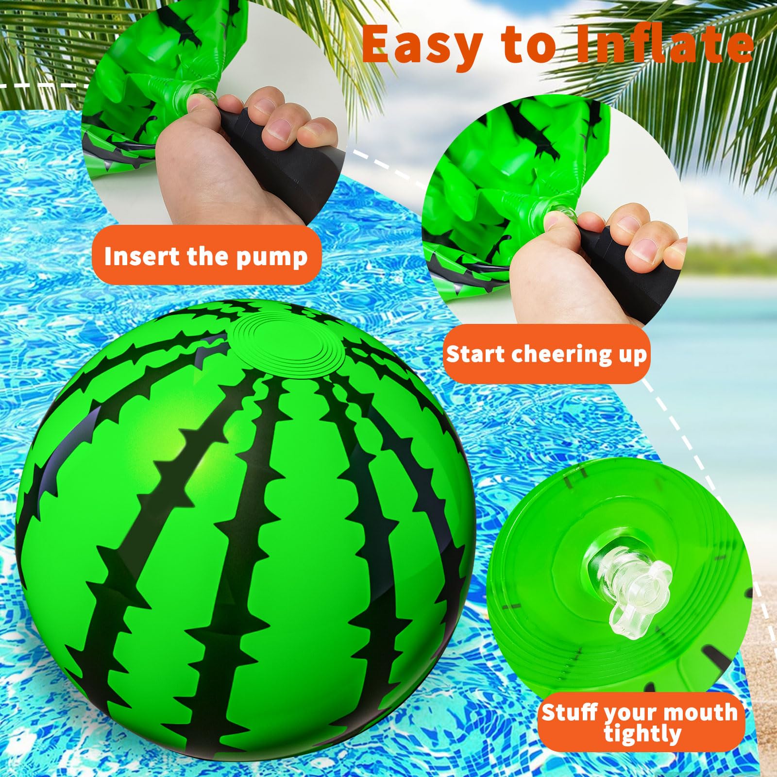 2 Pack Watermelon Rainbow Beach Balls - Large Inflatable Pool Toys for Kids & Adults, Summer Water Play, Beach Party Decorations - Perfect for Pool Parties, Beach Games, and Outdoor Summer Fun